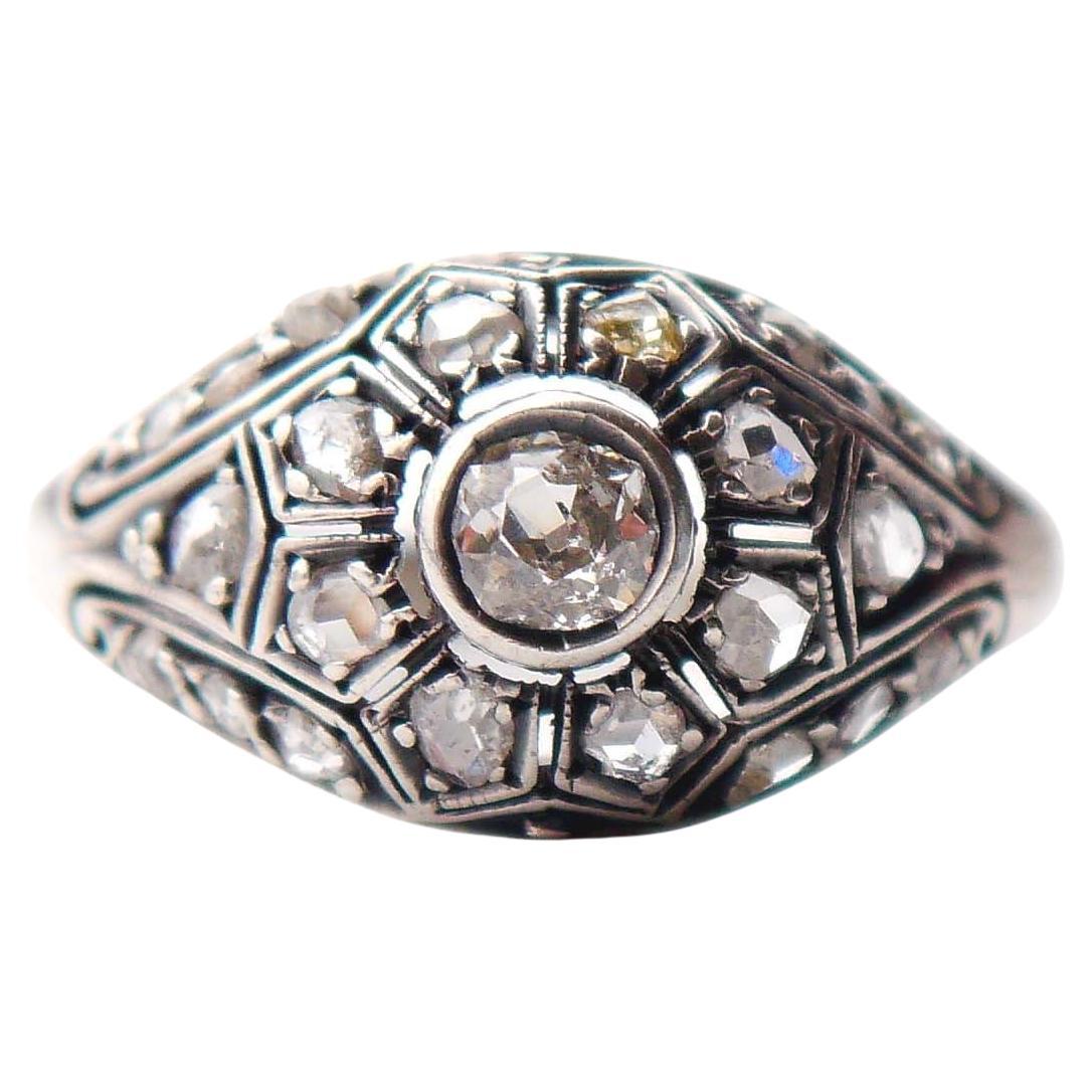 Antique Ring 1ctw Diamonds solid Silver Ø US5.5 /2.5 gr For Sale