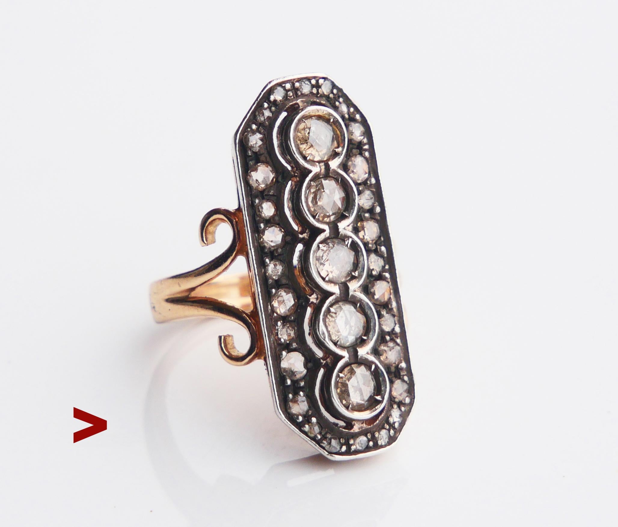 Vecchio anello con diamante e corona ottagonale con lavorazione a giorno, in argento. 
Europeo, probabilmente tedesco o russo. Senza punzoni, fine XIX - inizio XX secolo circa. Le parti in oro sono state testate in oro giallo rosa 14 carati.

La