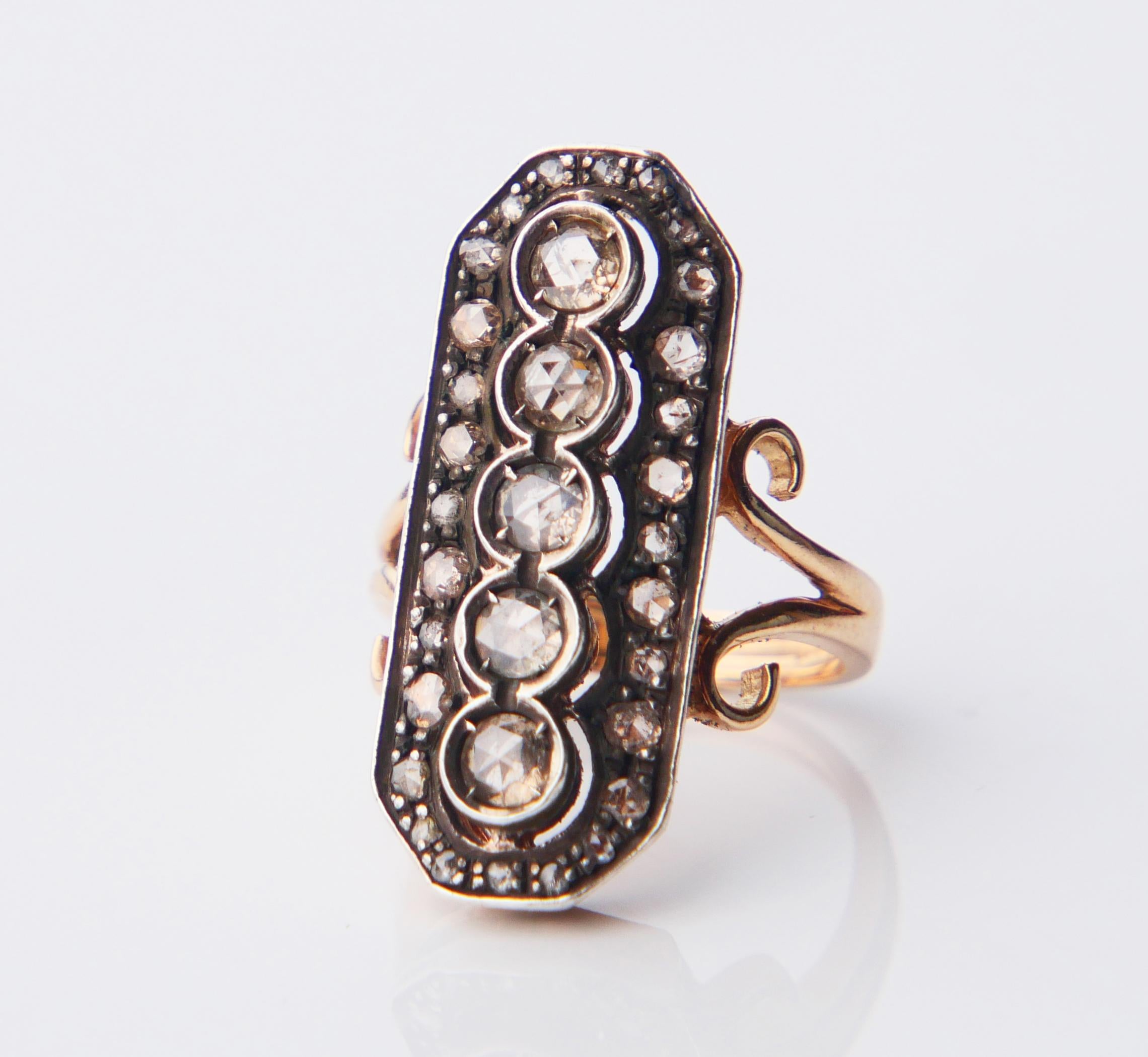 Taglio a rosa Anello antico 2 ctw. Diamanti in oro massiccio 14K Argento US 6.5/ 10 gr in vendita