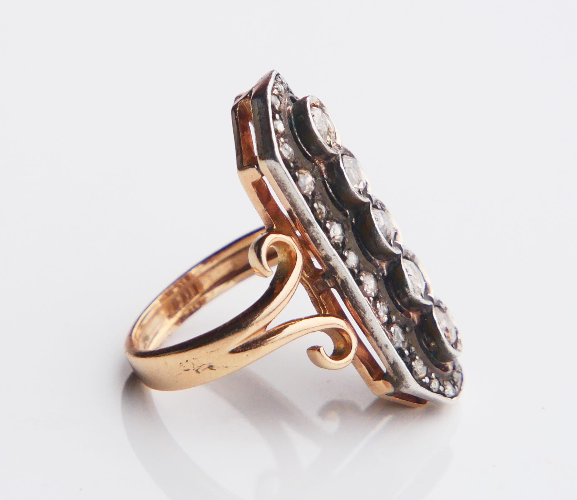 Anello antico 2 ctw. Diamanti in oro massiccio 14K Argento US 6.5/ 10 gr in vendita 1