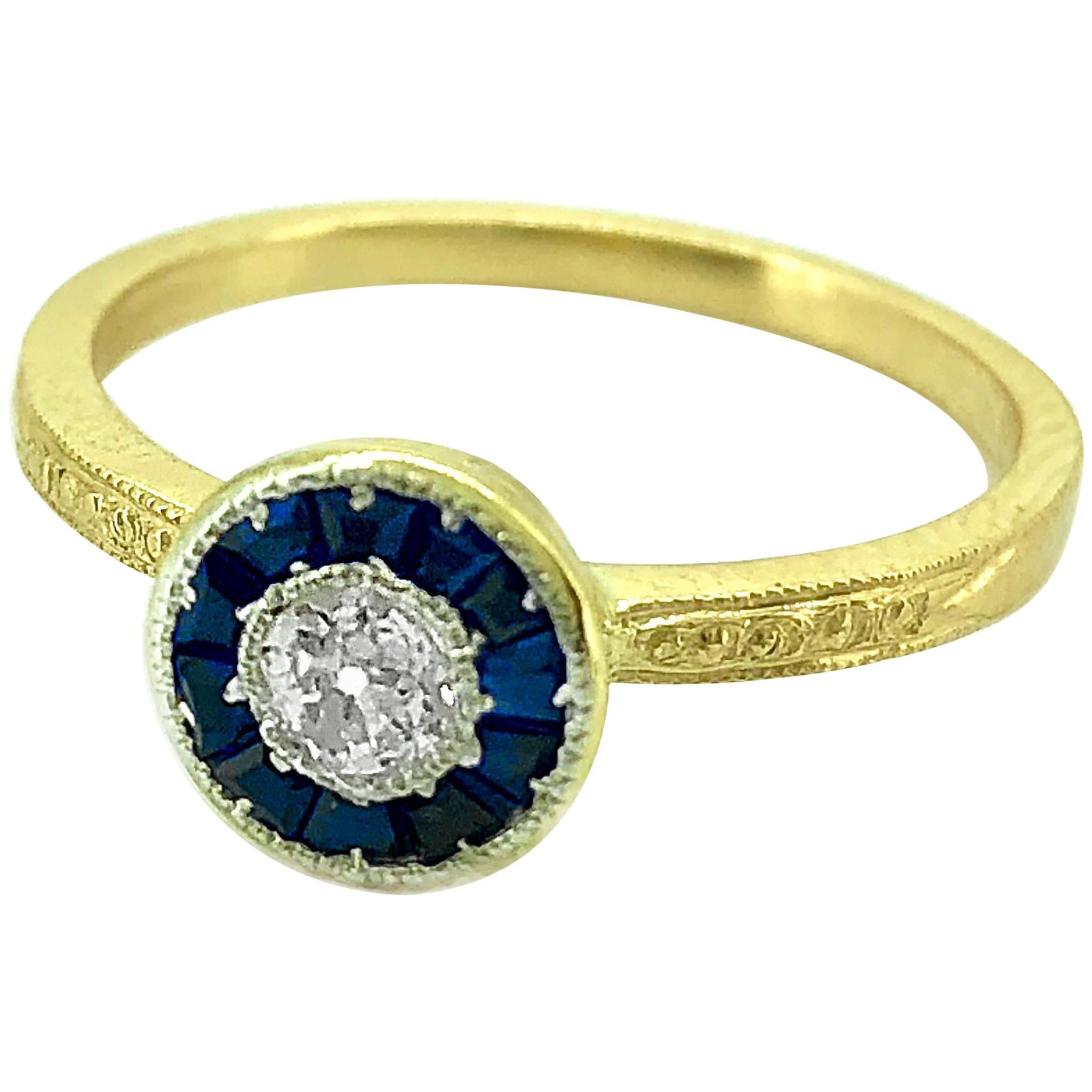 Antique Ring .20 Carat Diamond and 18 Karat Yellow Gold Art Deco For Sale