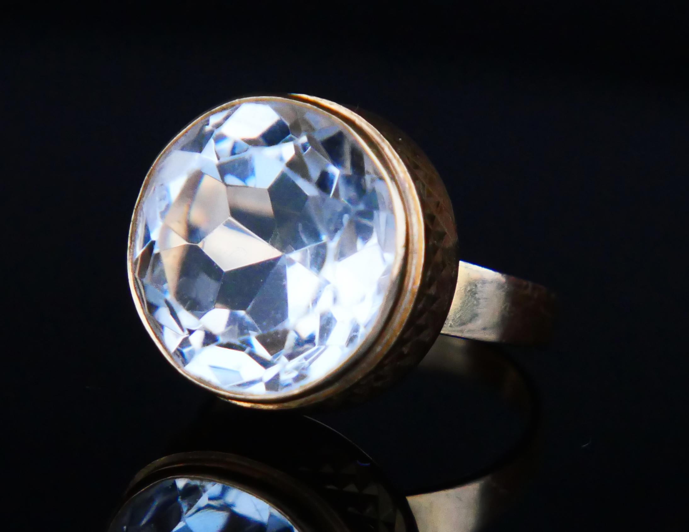 Old European Cut Antique Ring 20ct. Rock Crystal solid 18K Gold Ø 7 US / 8.82 gr For Sale