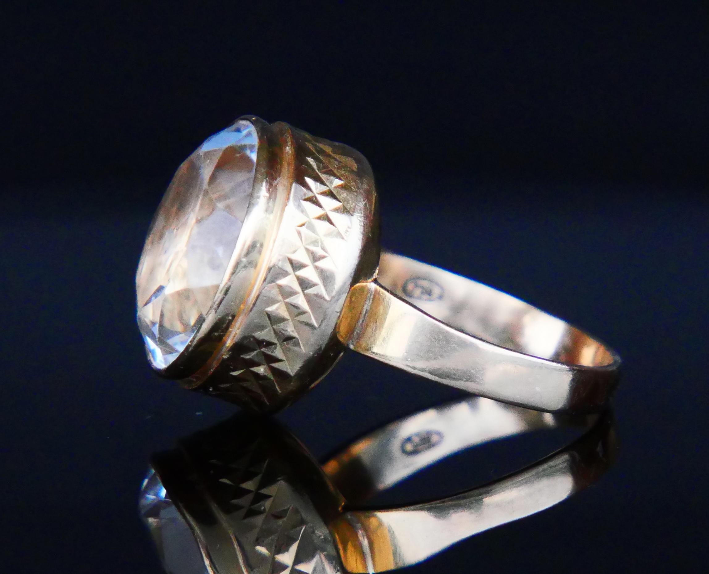 Women's Antique Ring 20ct. Rock Crystal solid 18K Gold Ø 7 US / 8.82 gr For Sale