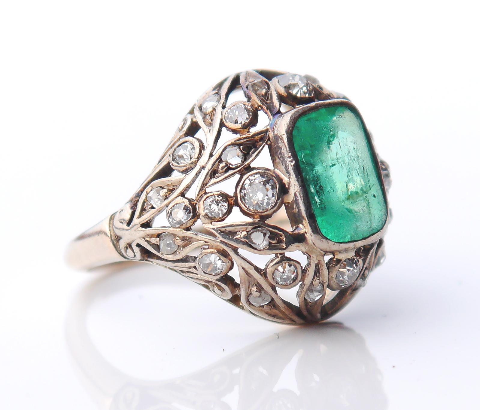 Antique Ring 2.5ct Emerald 1ctw Diamonds 14K Green White Gold Ø 5 US / 4.3gr For Sale 3