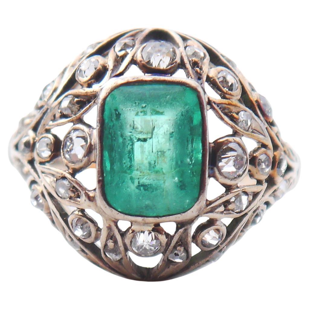 Antique Ring 2.5ct Emerald 1ctw Diamonds 14K Green White Gold Ø 5 US / 4.3gr For Sale