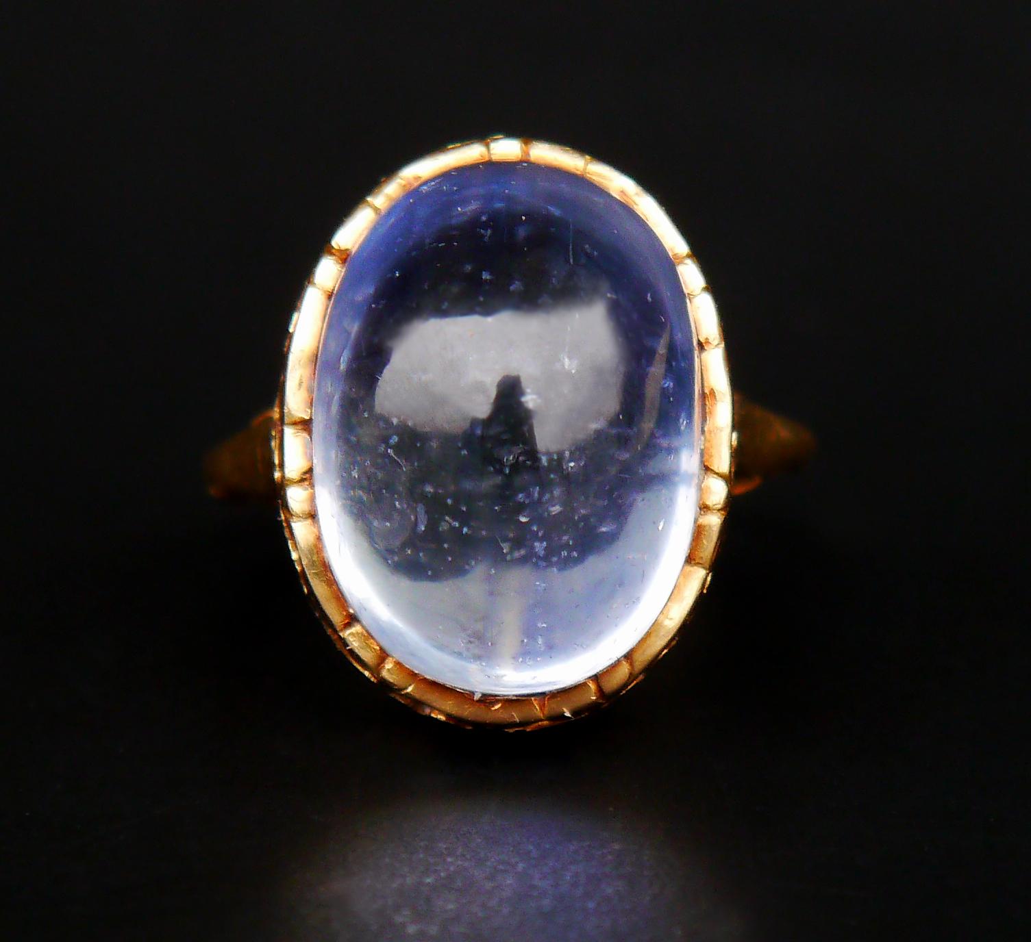 Antique Ring 25ct natural Blue Sapphire solid 18K Gold Ø 4.75 US /9.6gr For Sale 5