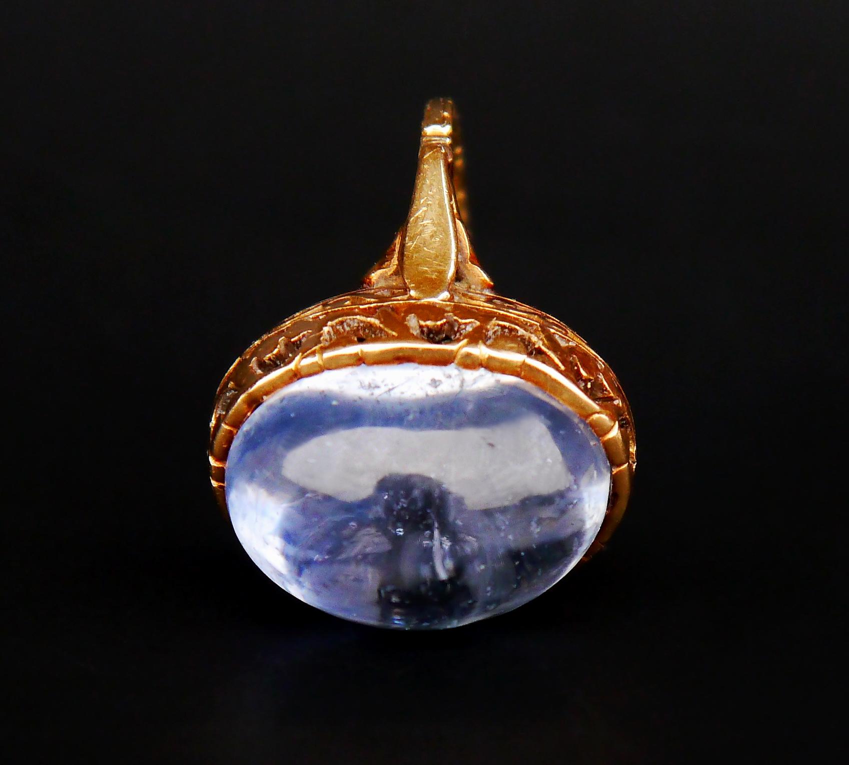 Antique Ring 25ct natural Blue Sapphire solid 18K Gold Ø 4.75 US /9.6gr For Sale 6