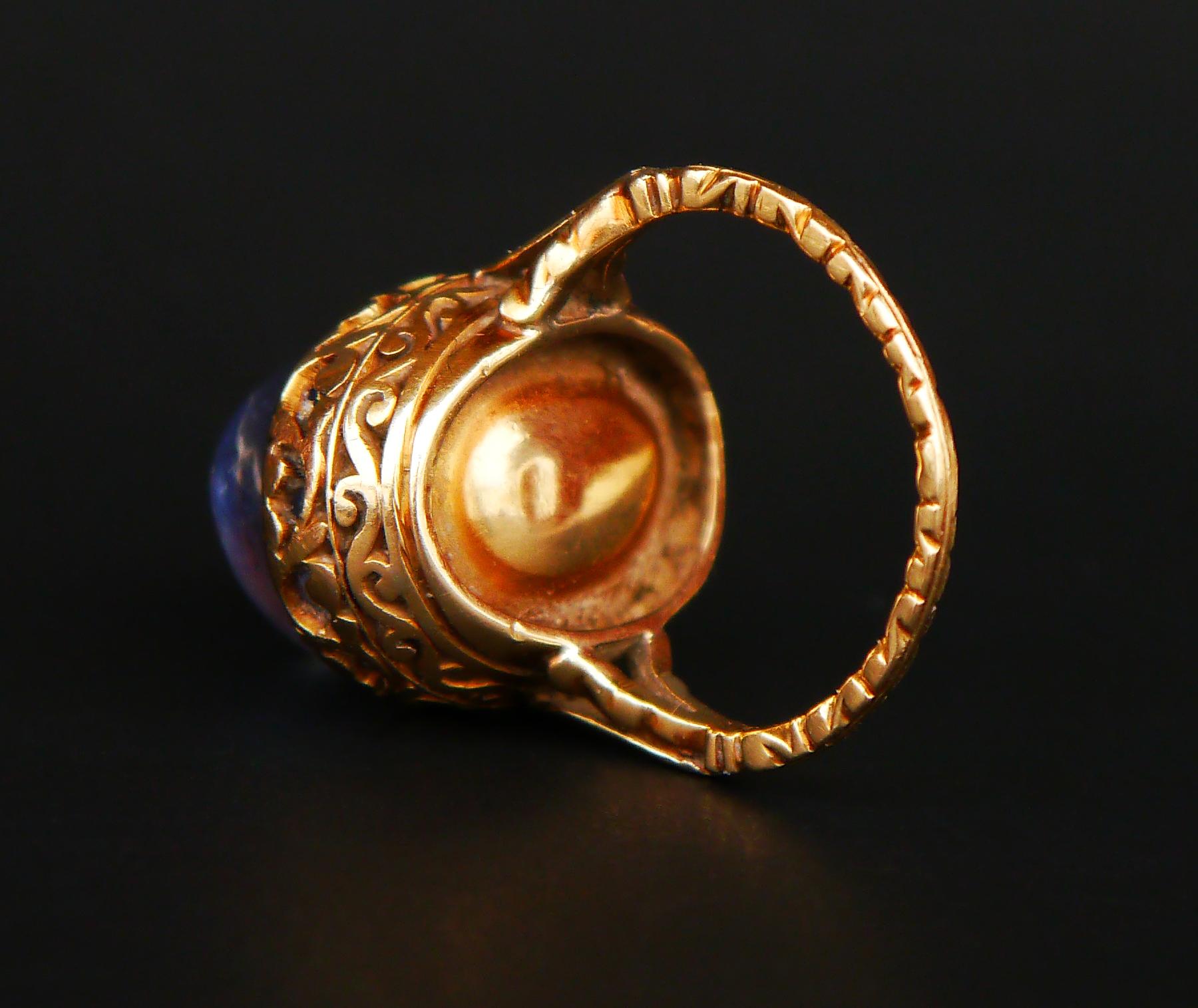 Antique Ring 25ct natural Blue Sapphire solid 18K Gold Ø 4.75 US /9.6gr For Sale 7