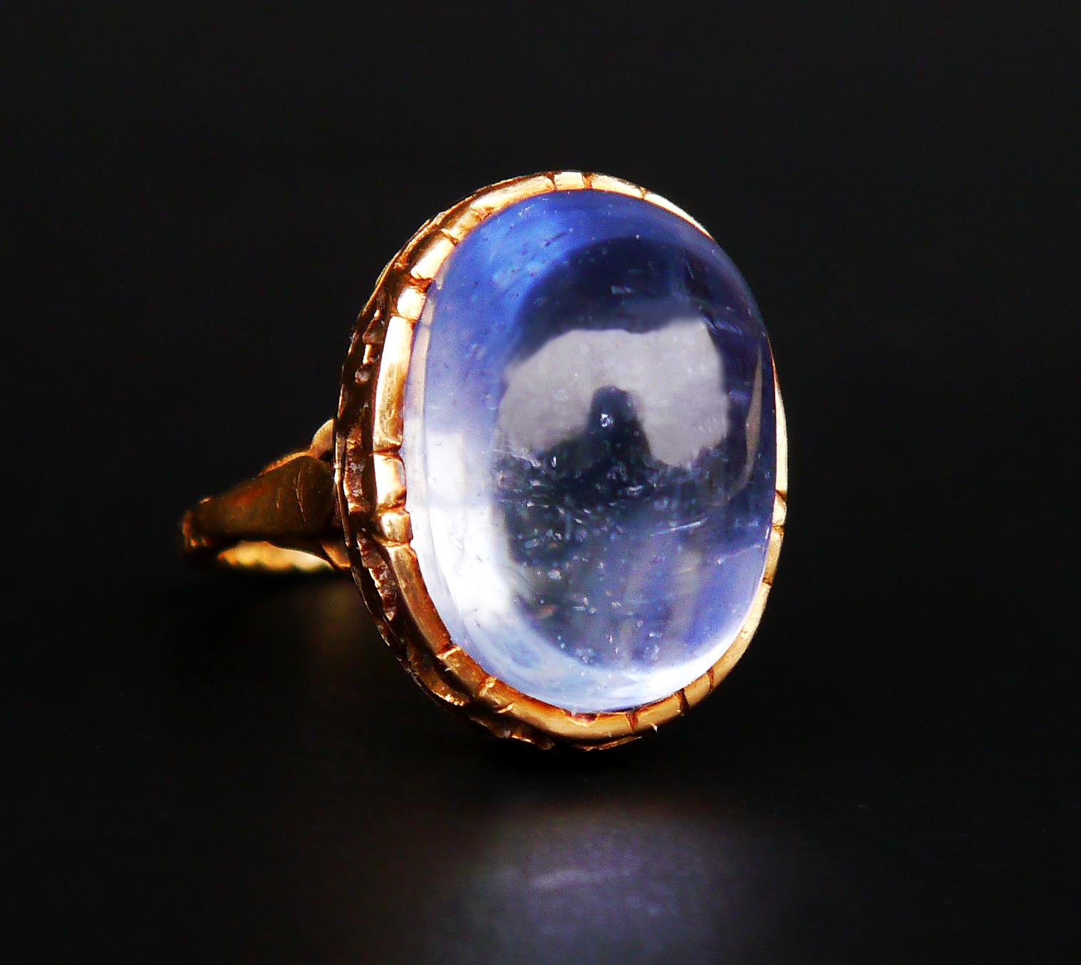 Antique Ring 25ct natural Blue Sapphire solid 18K Gold Ø 4.75 US /9.6gr For Sale 8