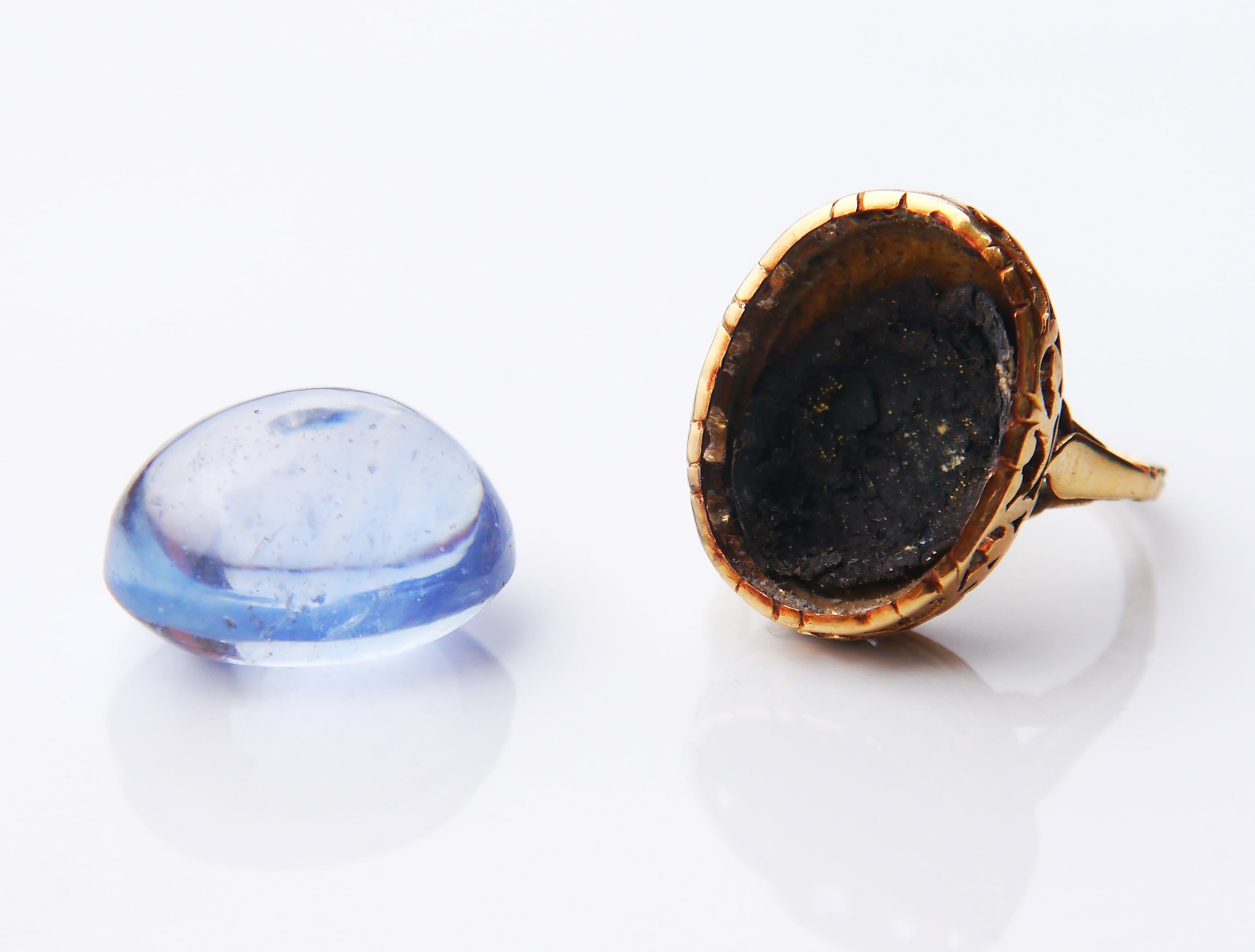 Antique Ring 25ct natural Blue Sapphire solid 18K Gold Ø 4.75 US /9.6gr For Sale 13