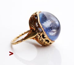 Anello antico 25ct zaffiro blu naturale in oro 18 carati Ø 4,75 US /9,6gr