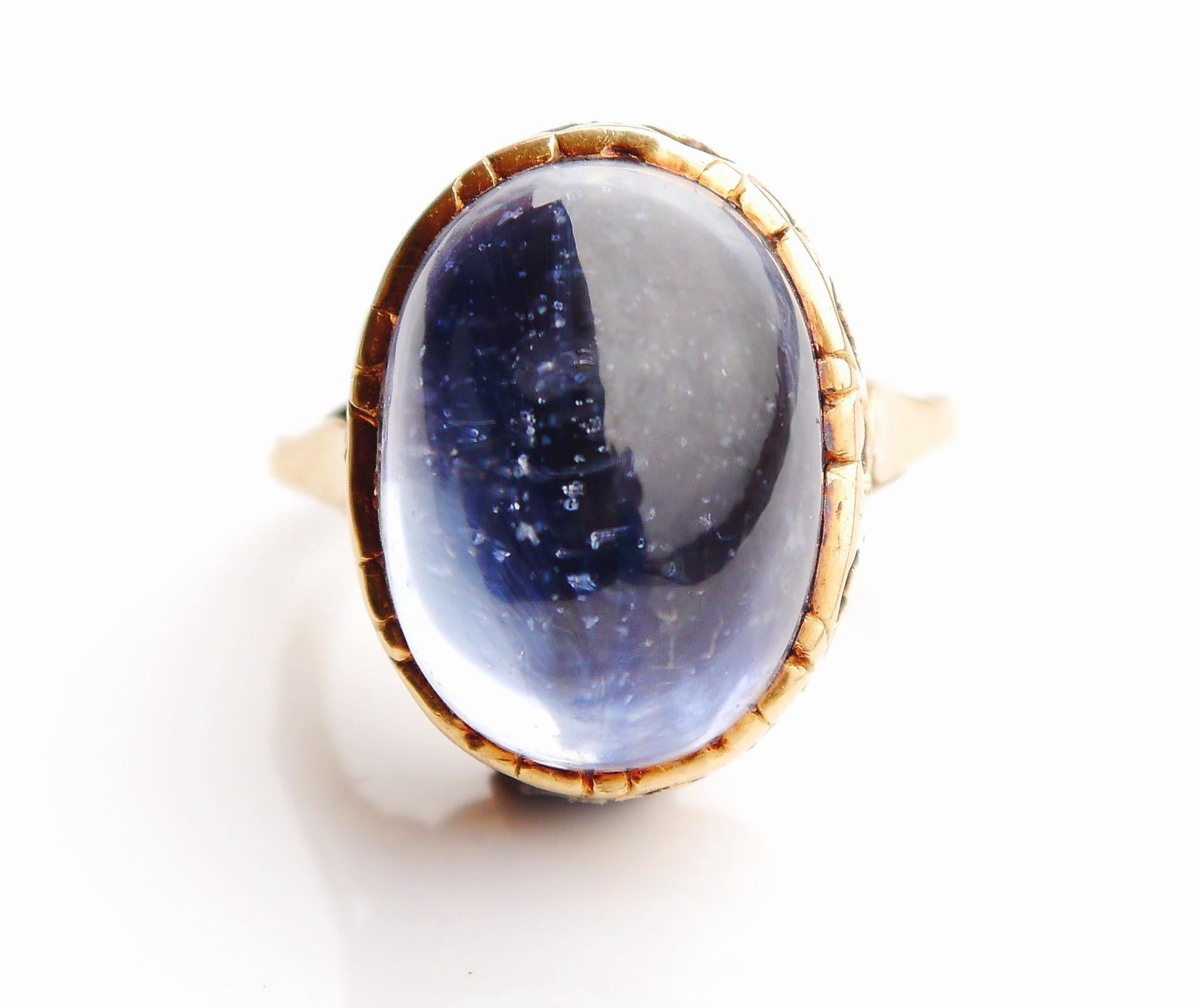 Cabochon Antique Ring 25ct natural Blue Sapphire solid 18K Gold Ø 4.75 US /9.6gr For Sale