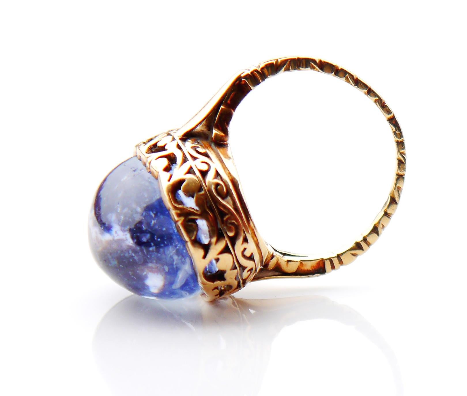 Antique Ring 25ct natural Blue Sapphire solid 18K Gold Ø 4.75 US /9.6gr For Sale 1
