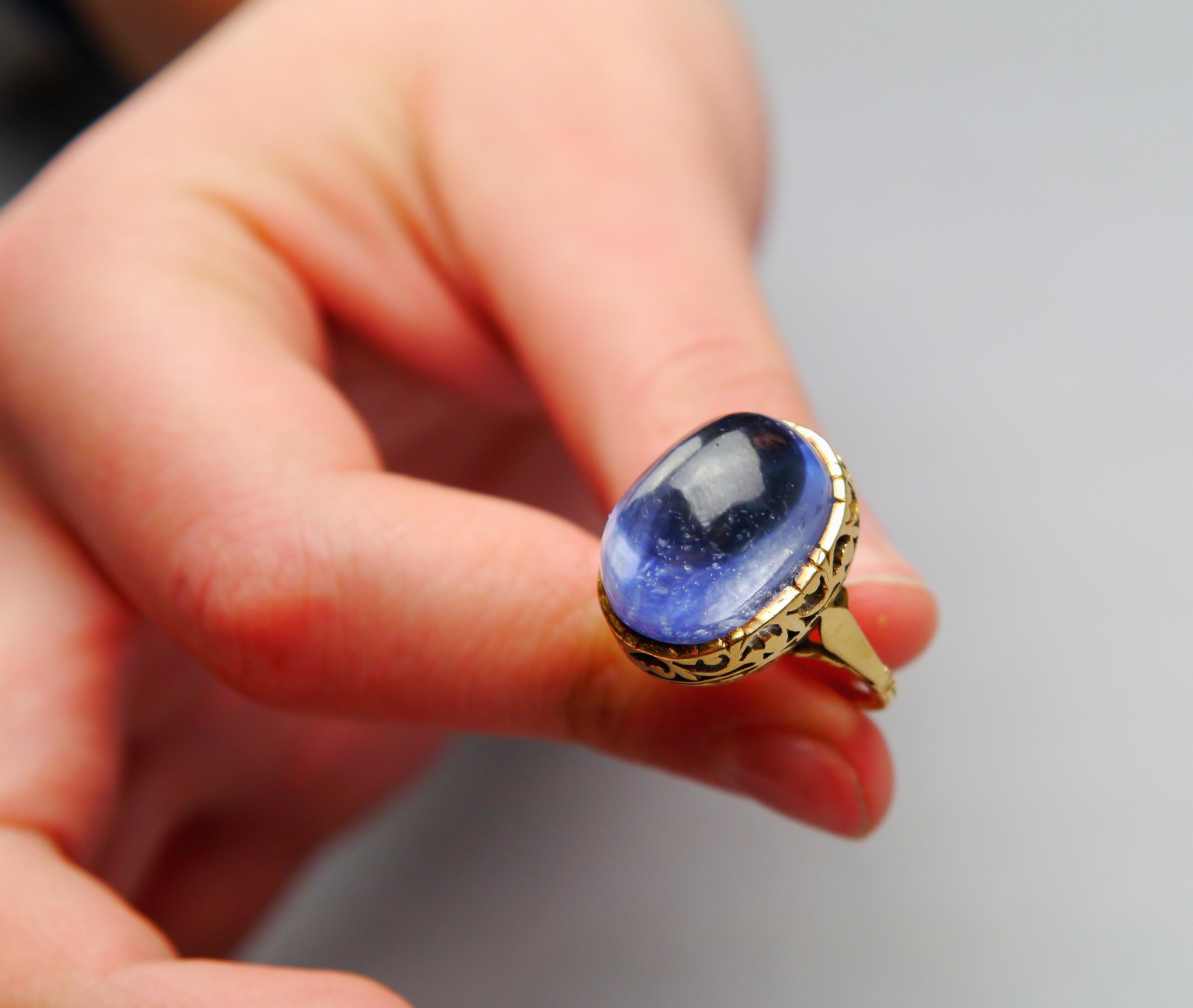 Antique Ring 25ct natural Blue Sapphire solid 18K Gold Ø 4.75 US /9.6gr For Sale 2
