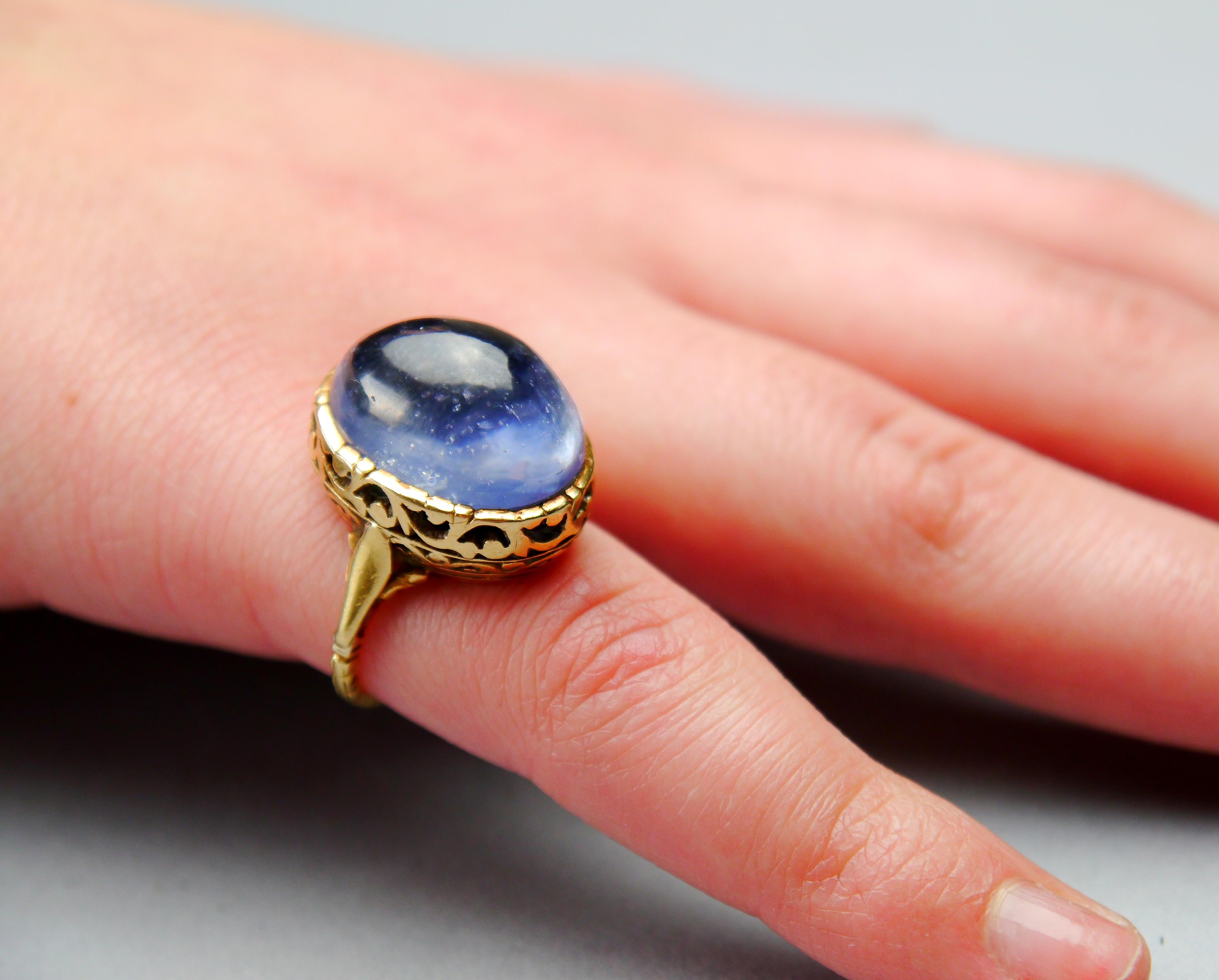 Antique Ring 25ct natural Blue Sapphire solid 18K Gold Ø 4.75 US /9.6gr For Sale 3