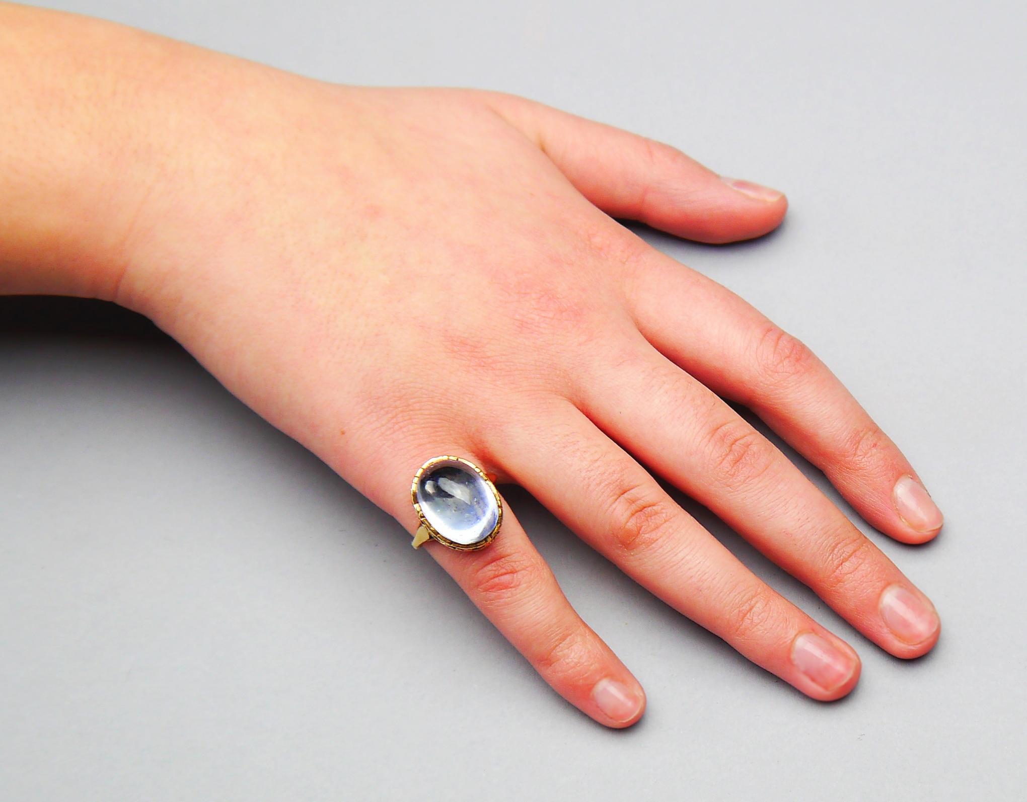 Antique Ring 25ct natural Blue Sapphire solid 18K Gold Ø 4.75 US /9.6gr For Sale 4