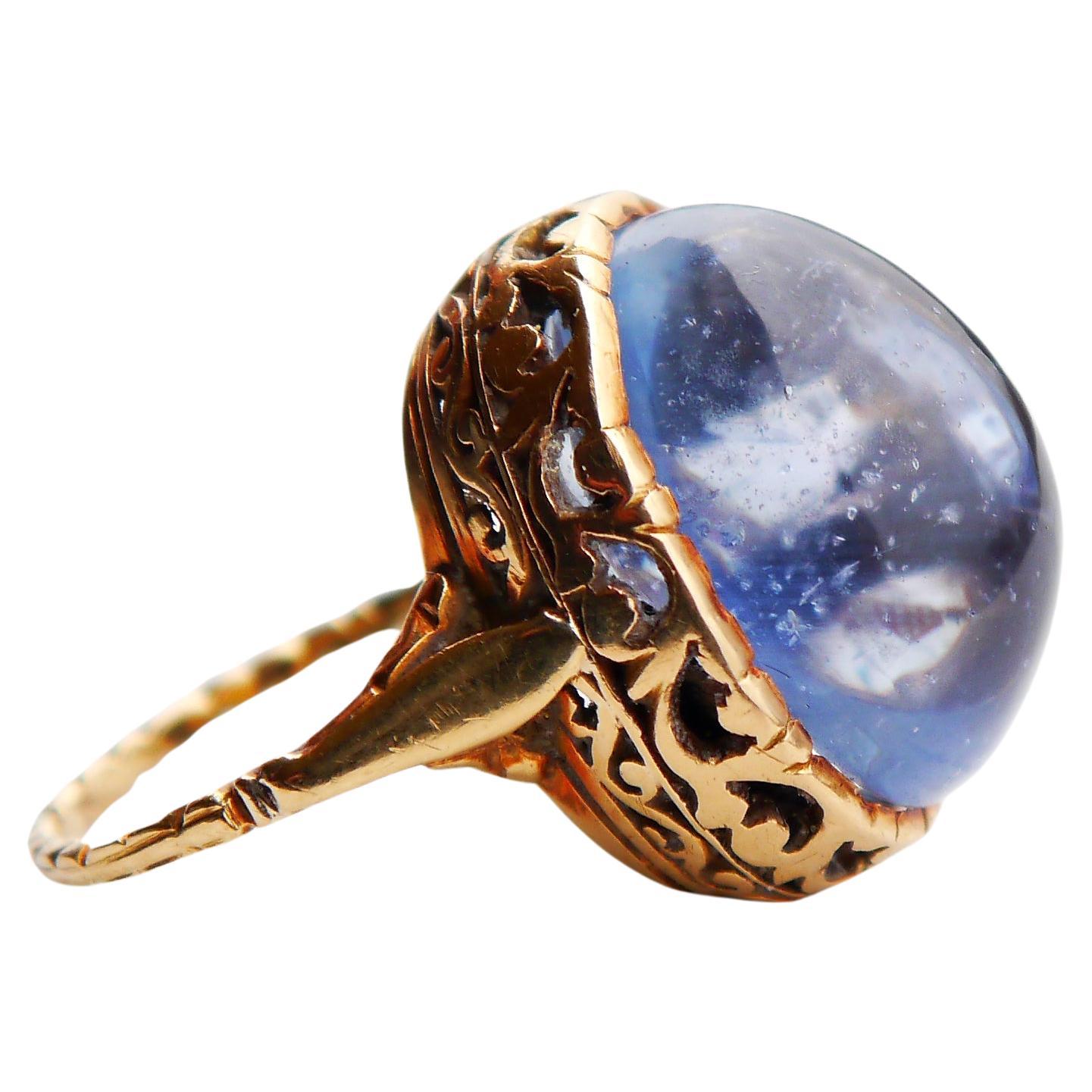 Anillo Antiguo 25ct Zafiro Azul natural macizo Oro 18K Ø 4.75 US /9.6gr