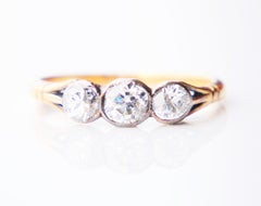 Bague ancienne 3 diamants 1ctw. en or 18K Silver Ø7.5 US /2.9gr
