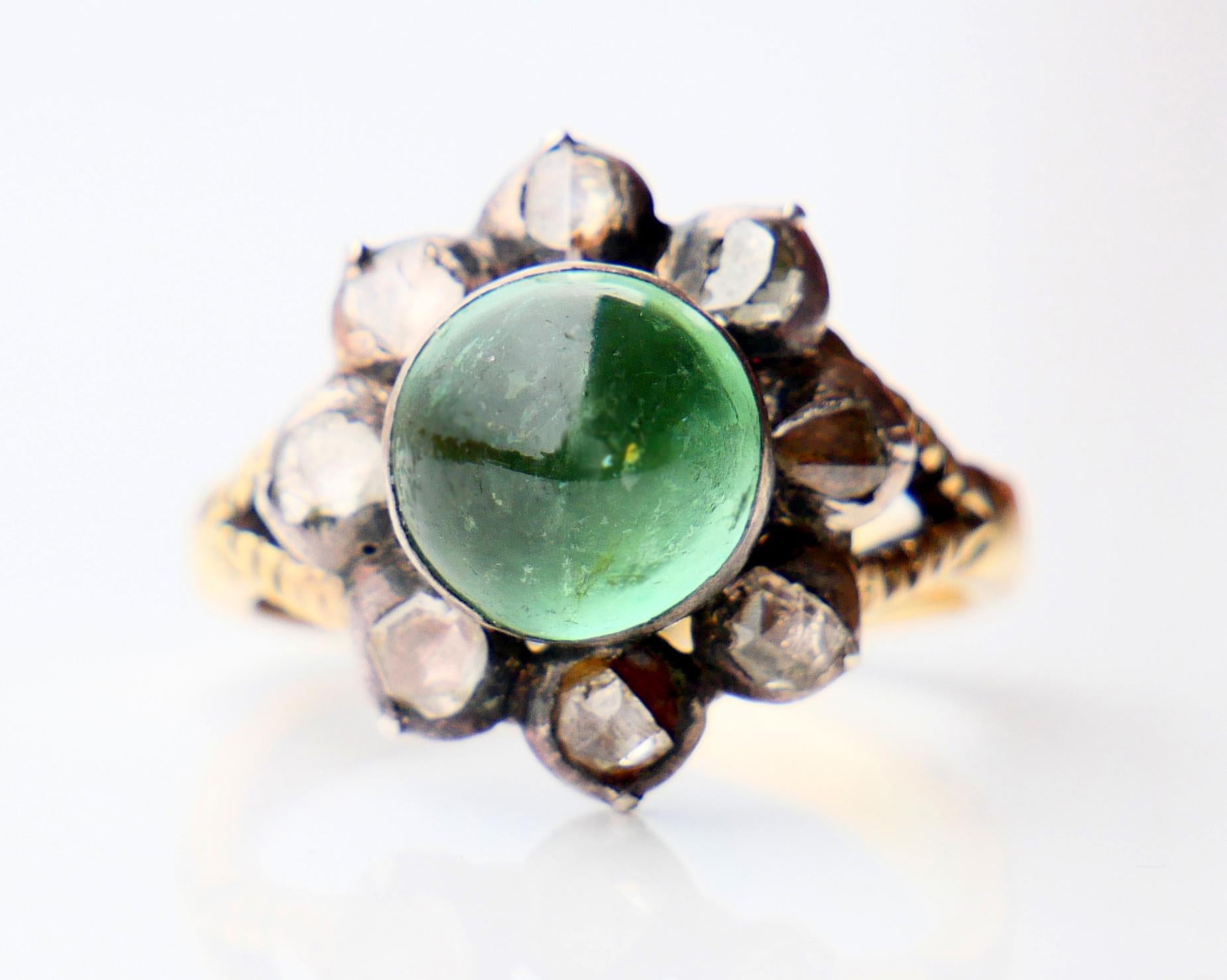 Antique Ring 3ct Tourmaline 2ct Diamonds solid Green 14K Gold Silver Ø 8US / 7g For Sale 5