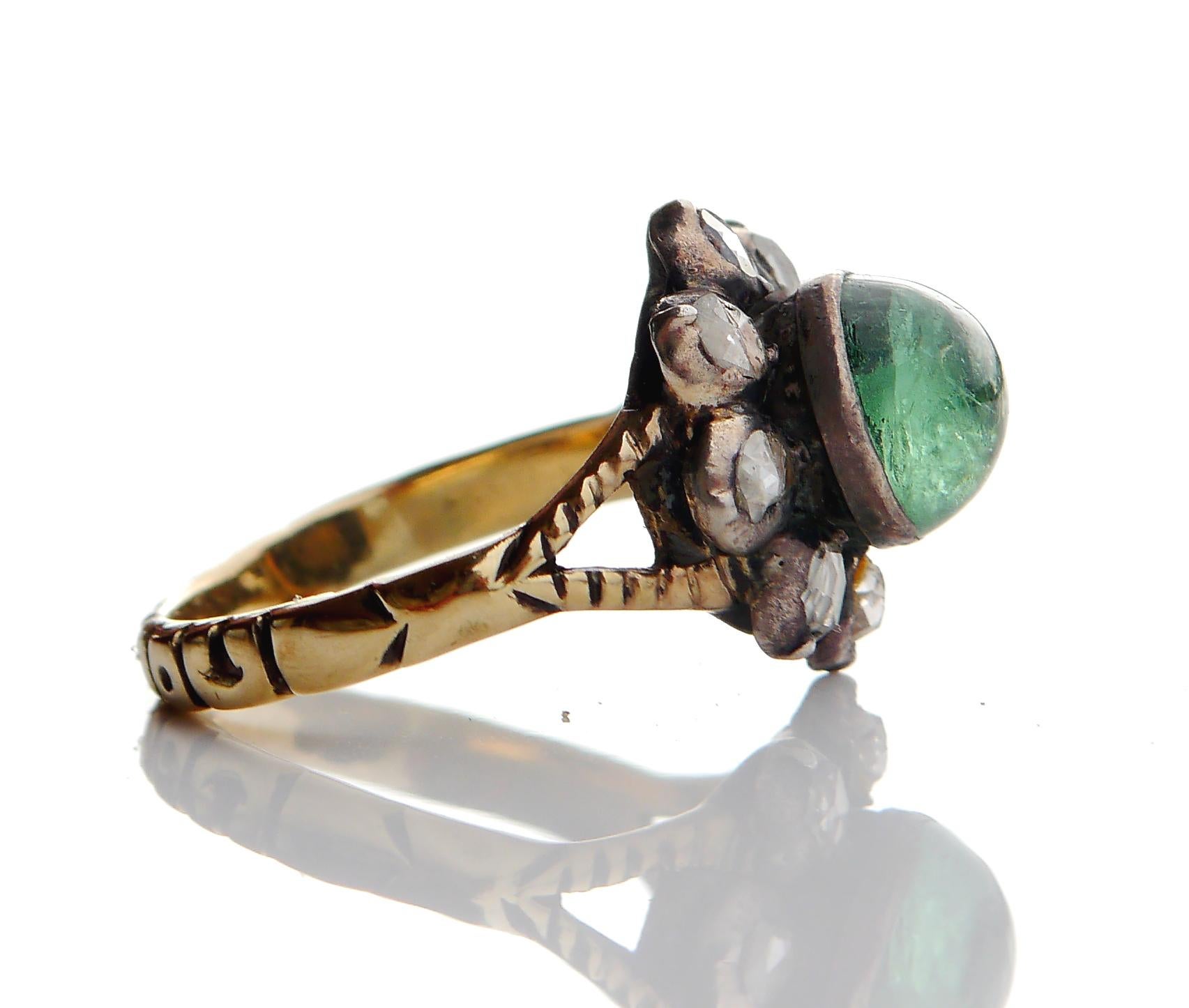 Antique Ring 3ct Tourmaline 2ct Diamonds solid Green 14K Gold Silver Ø 8US / 7g  For Sale 7