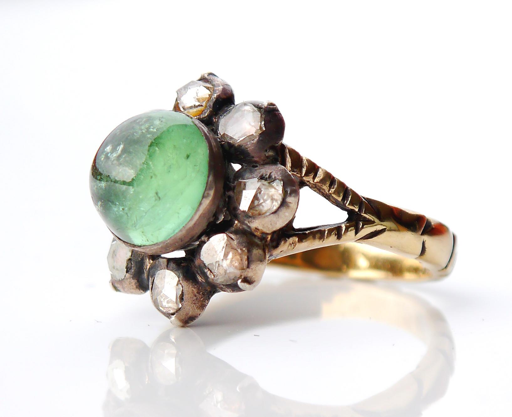 Antique Ring 3ct Tourmaline 2ct Diamonds solid Green 14K Gold Silver Ø 8US / 7g For Sale 8