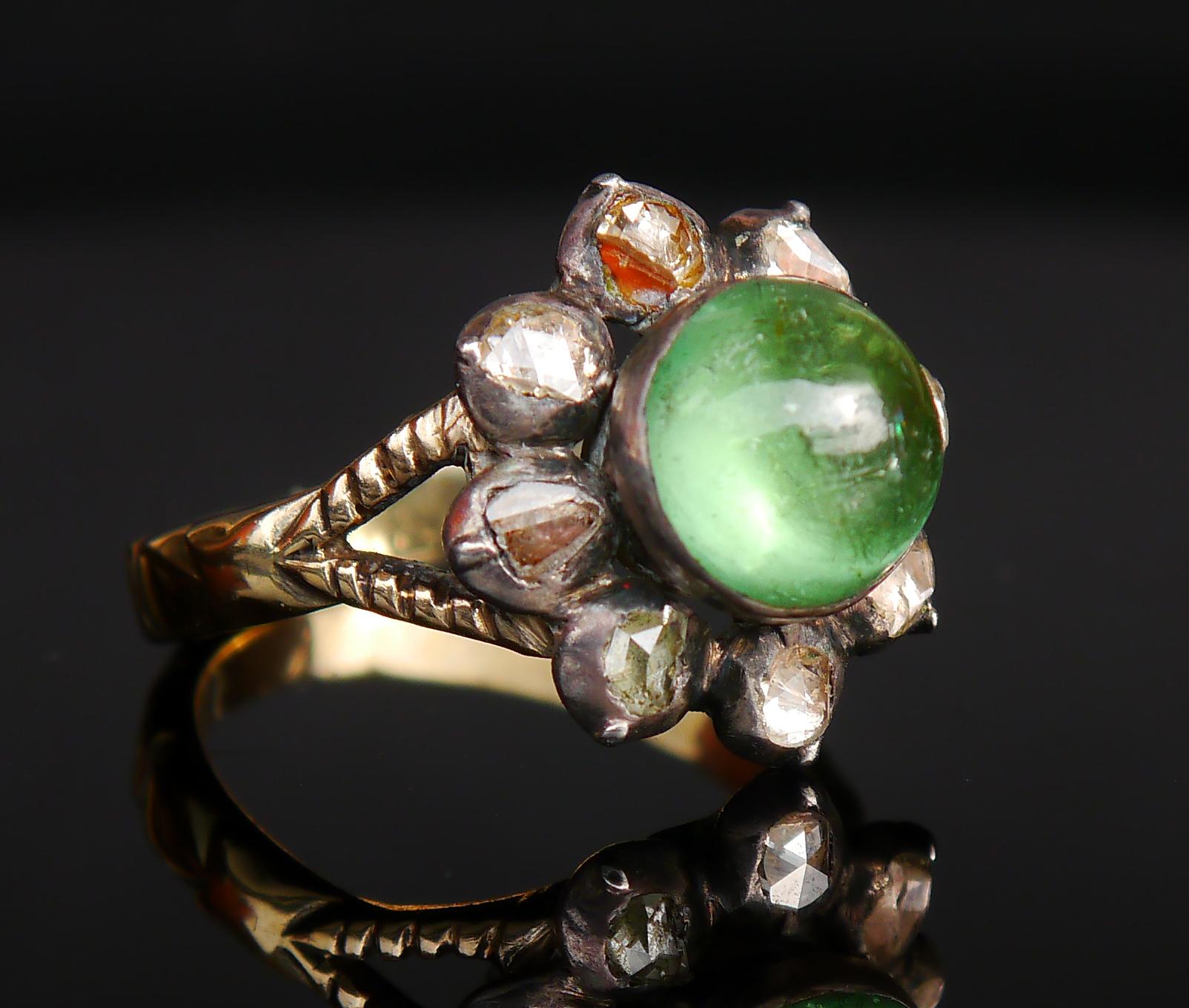Art Deco Antique Ring 3ct Tourmaline 2ct Diamonds solid Green 14K Gold Silver Ø 8US / 7g  For Sale