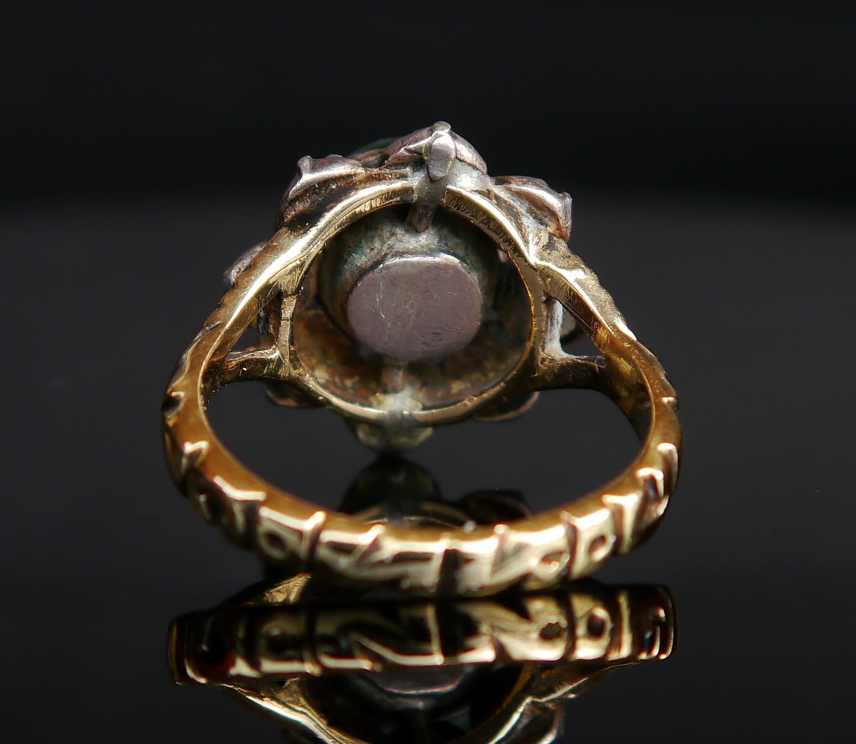 Women's Antique Ring 3ct Tourmaline 2ct Diamonds solid Green 14K Gold Silver Ø 8US / 7g  For Sale