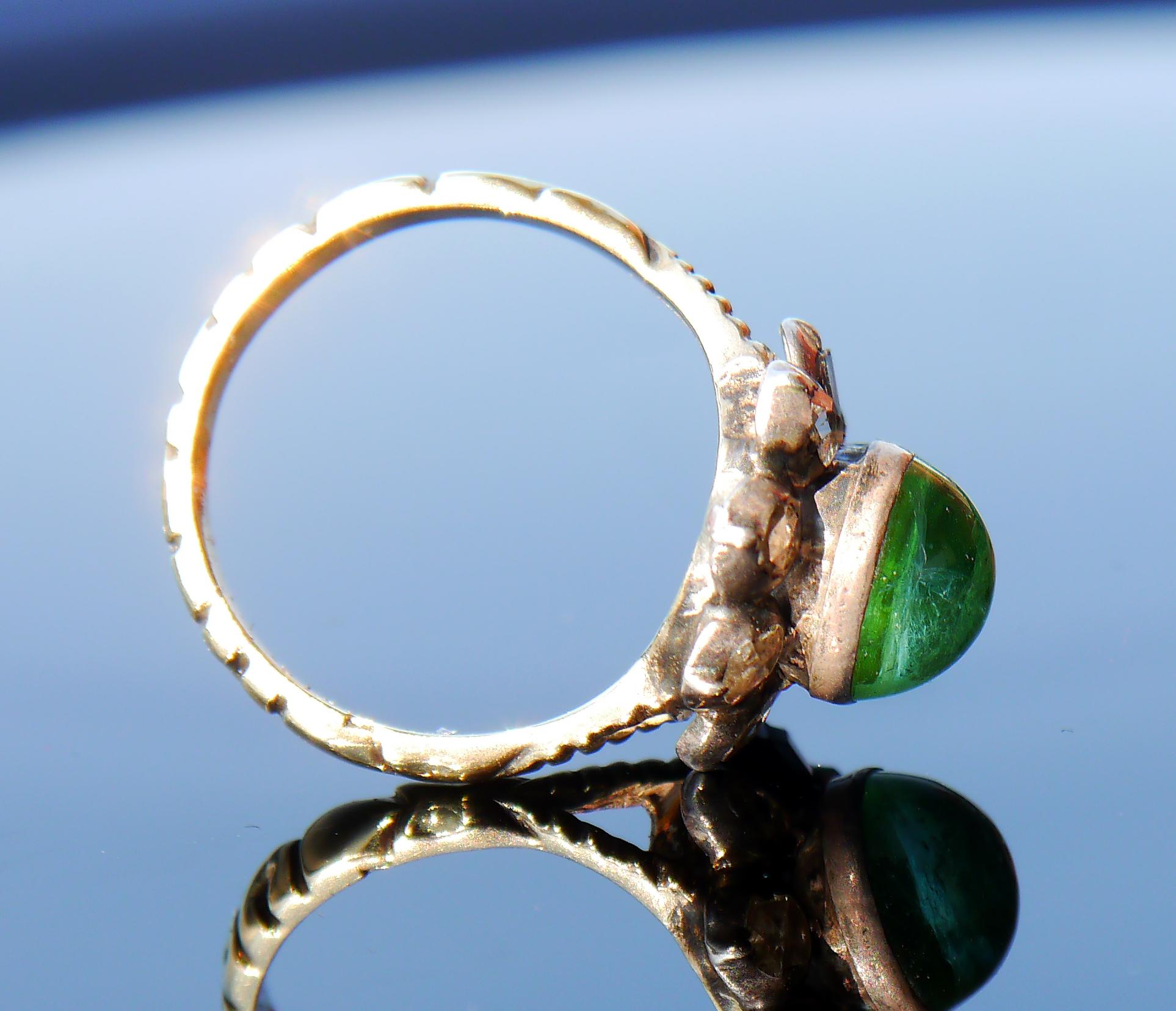 Antique Ring 3ct Tourmaline 2ct Diamonds solid Green 14K Gold Silver Ø 8US / 7g For Sale 2