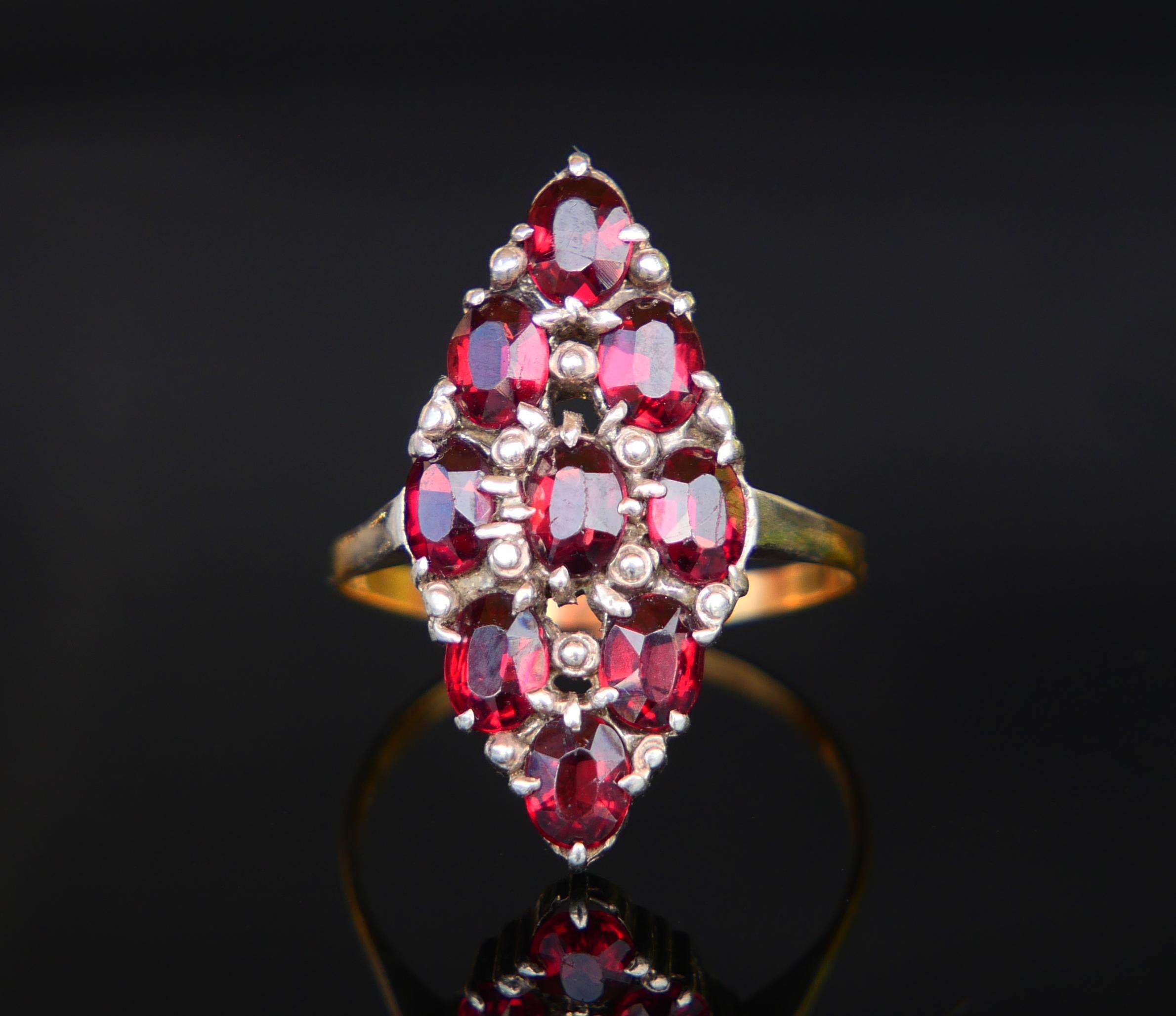 Antique Ring 3ctw Garnet solid 18K Gold Silver Ø 6.5 US/ 3.12gr For Sale 5