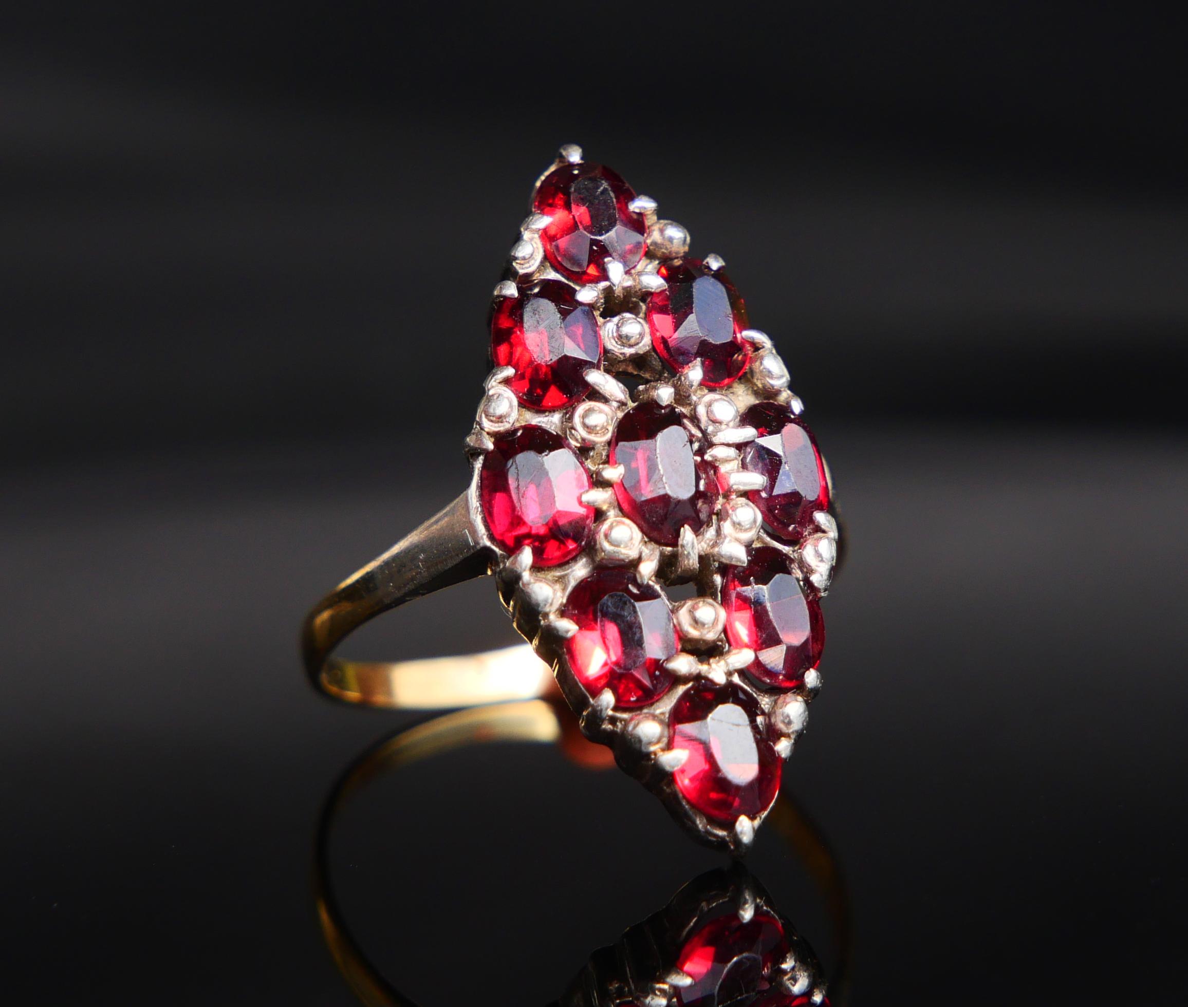 Antique Ring 3ctw Garnet solid 18K Gold Silver Ø 6.5 US/ 3.12gr For Sale 6
