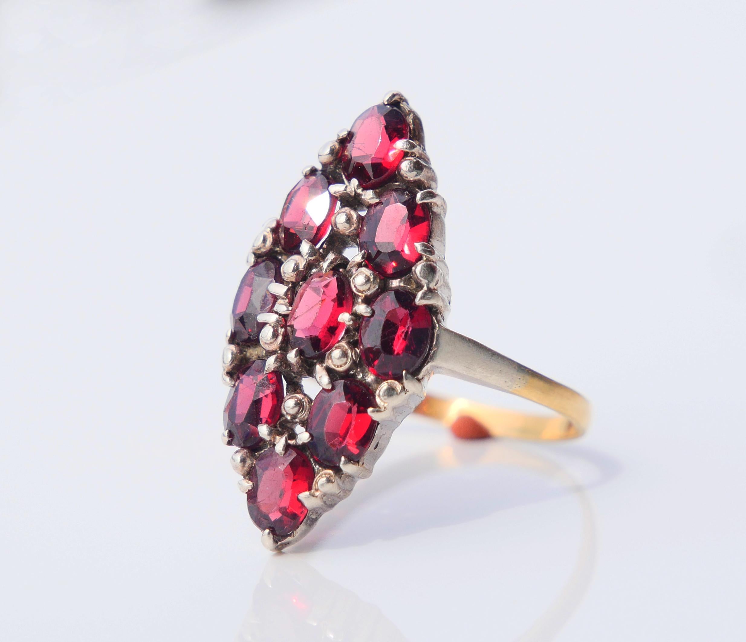 Art Deco Antique Ring 3ctw Garnet solid 18K Gold Silver Ø 6.5 US/ 3.12gr For Sale