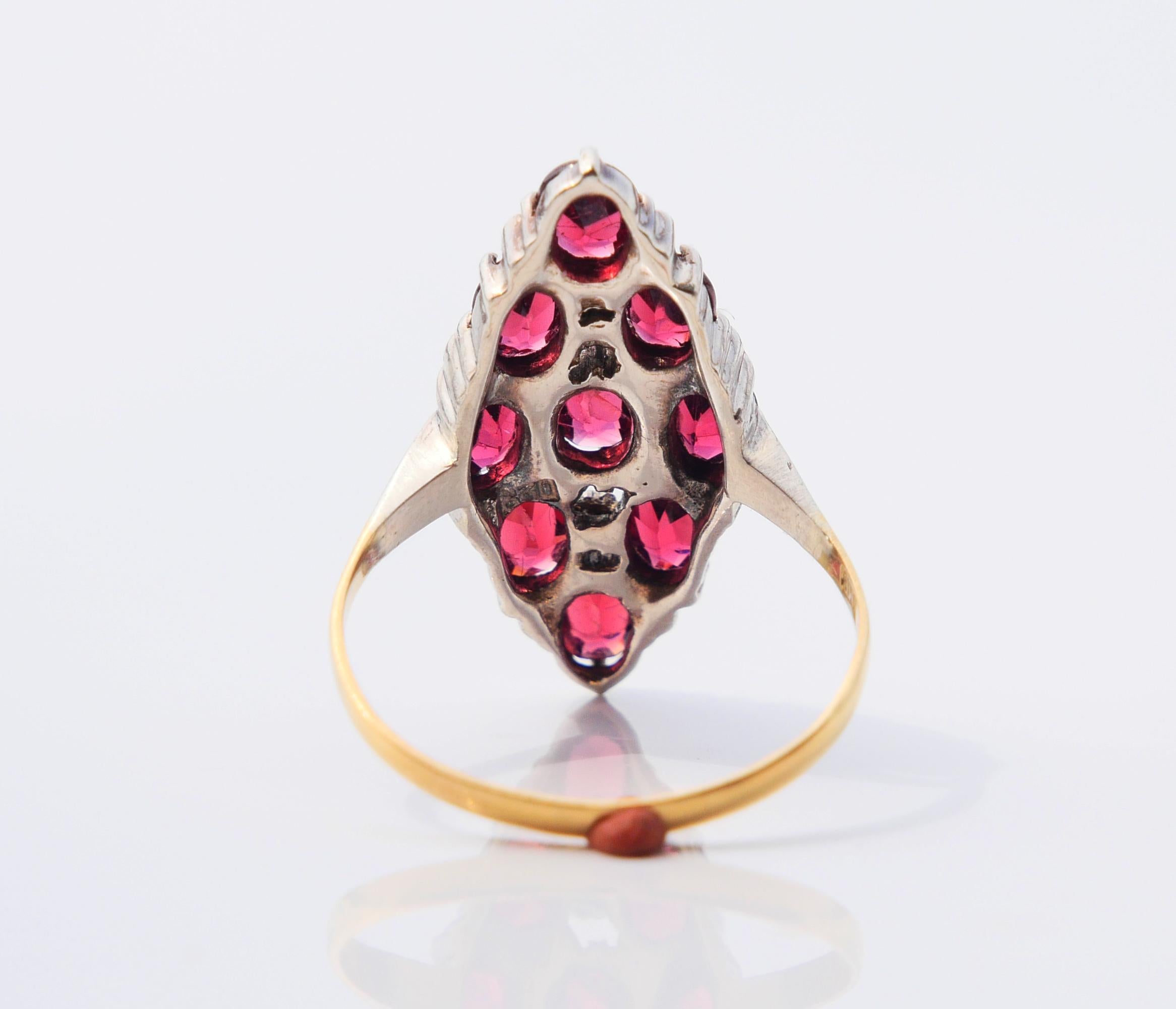 Oval Cut Antique Ring 3ctw Garnet solid 18K Gold Silver Ø 6.5 US/ 3.12gr For Sale