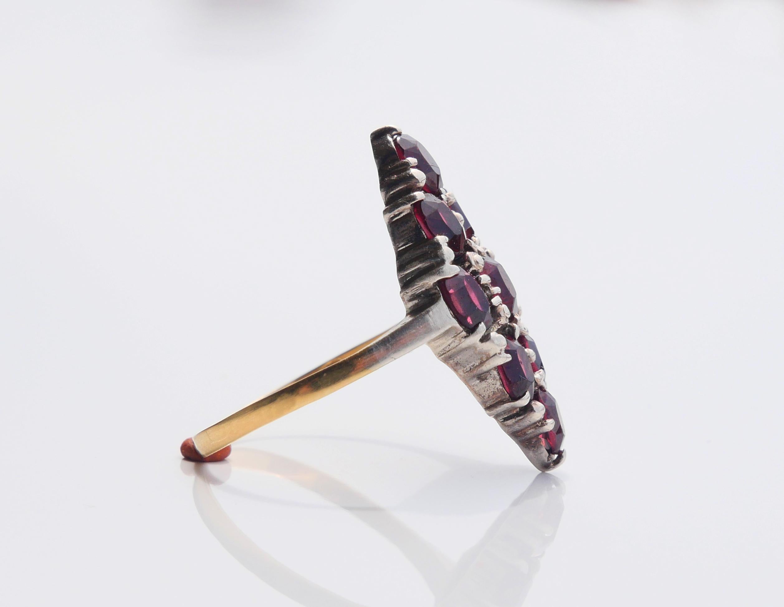 Antique Ring 3ctw Garnet solid 18K Gold Silver Ø 6.5 US/ 3.12gr For Sale 1