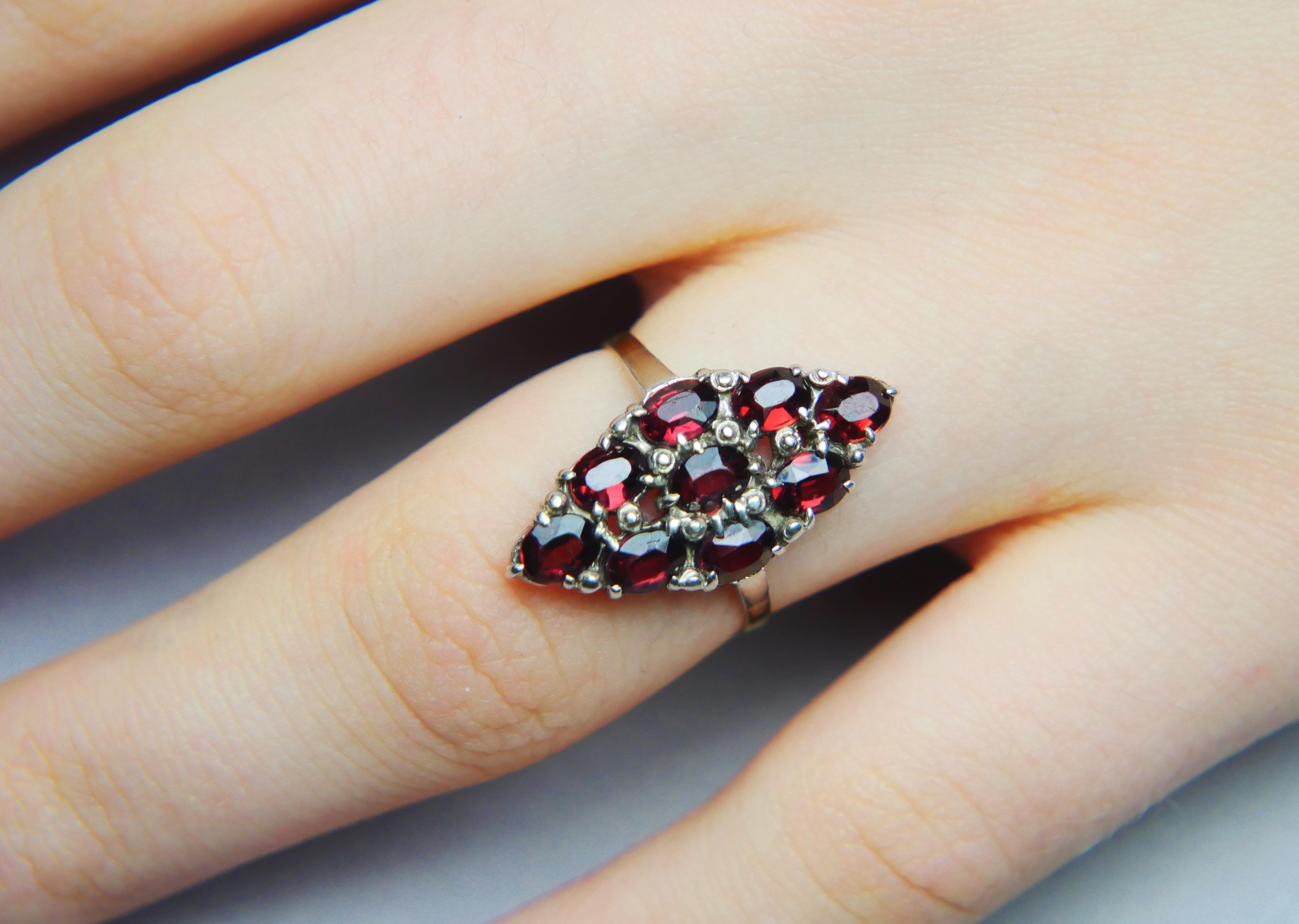 Antique Ring 3ctw Garnet solid 18K Gold Silver Ø 6.5 US/ 3.12gr For Sale 2