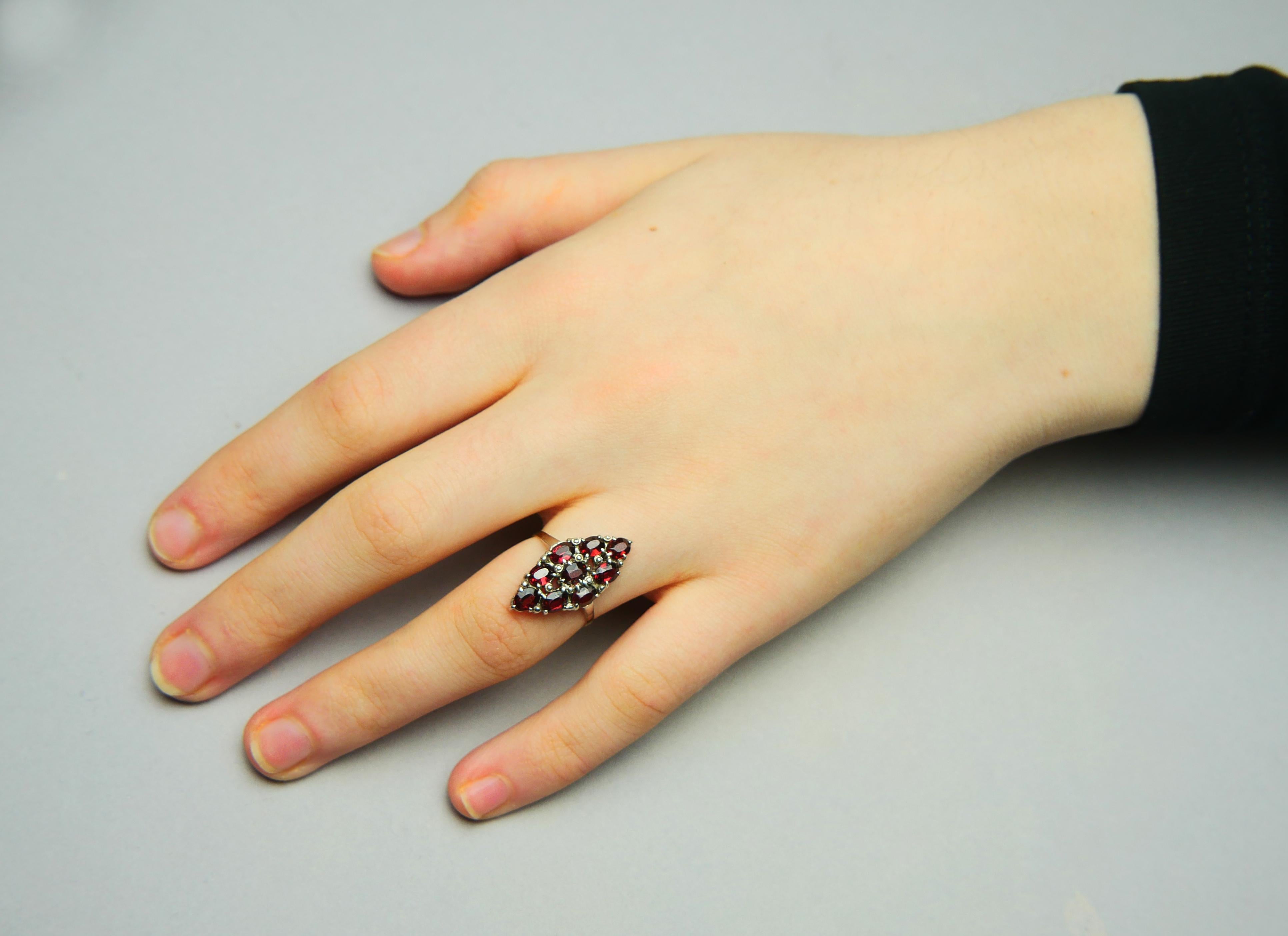Antique Ring 3ctw Garnet solid 18K Gold Silver Ø 6.5 US/ 3.12gr For Sale 3