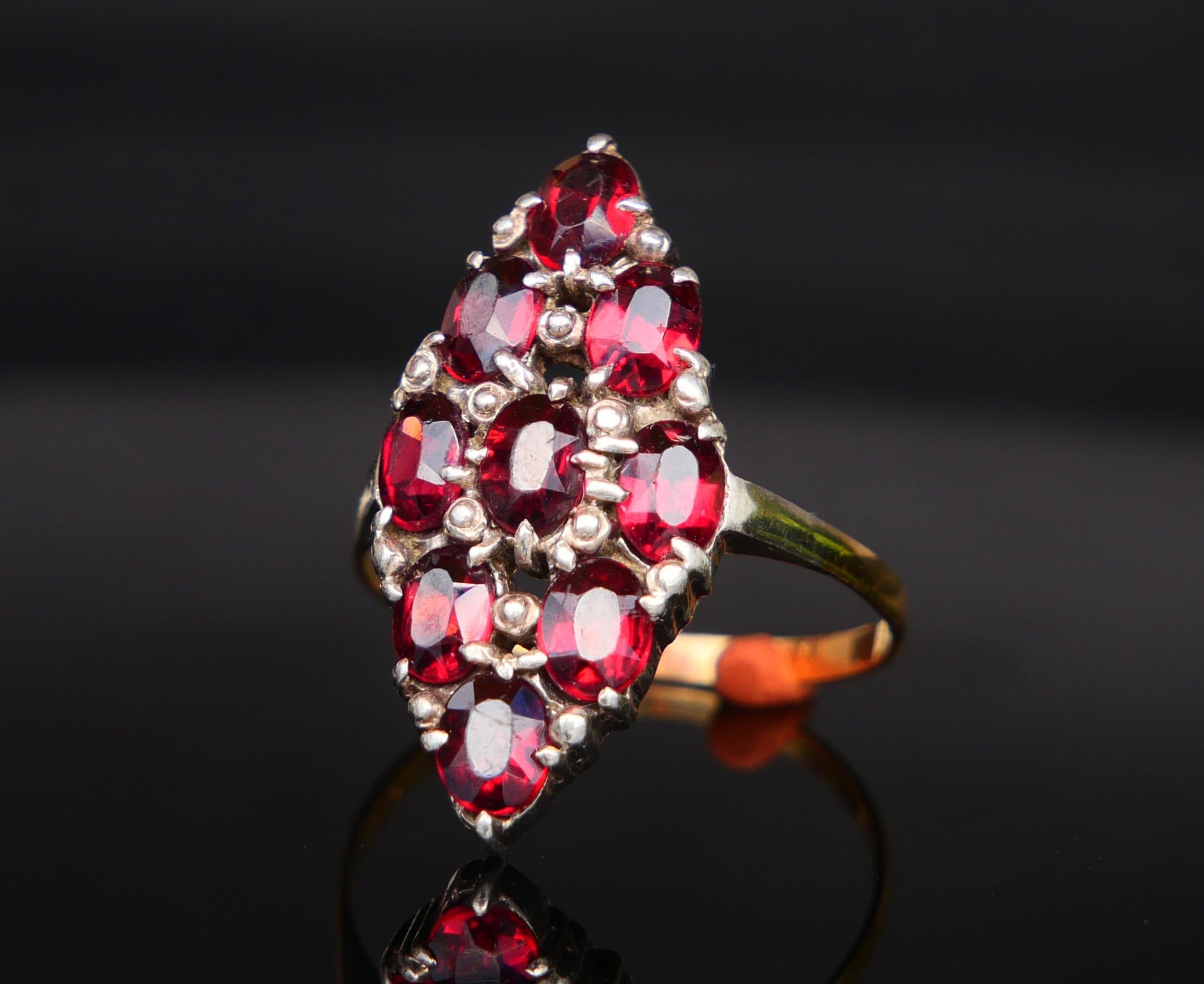 Antique Ring 3ctw Garnet solid 18K Gold Silver Ø 6.5 US/ 3.12gr For Sale 4