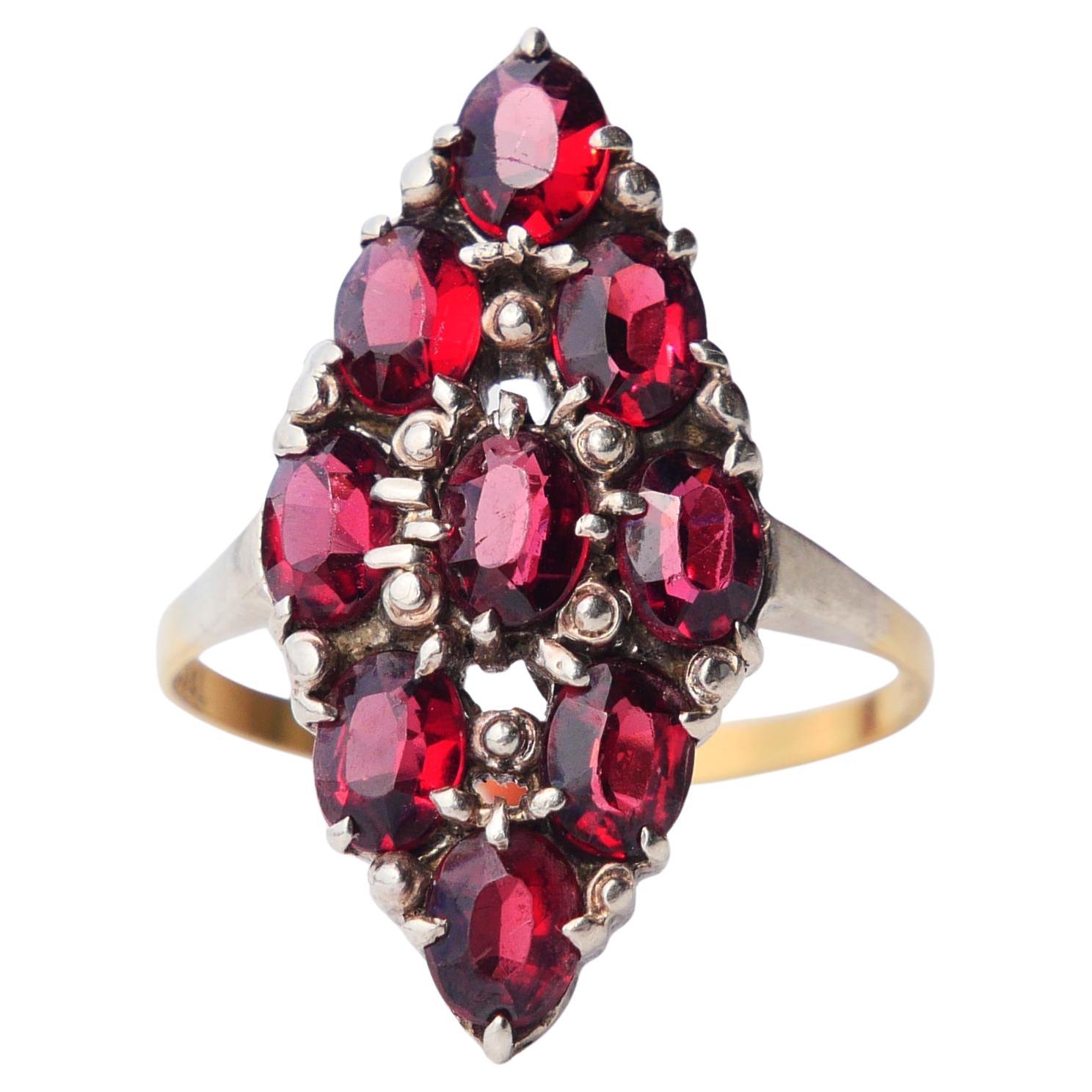 Antique Ring 3ctw Garnet solid 18K Gold Silver Ø 6.5 US/ 3.12gr For Sale