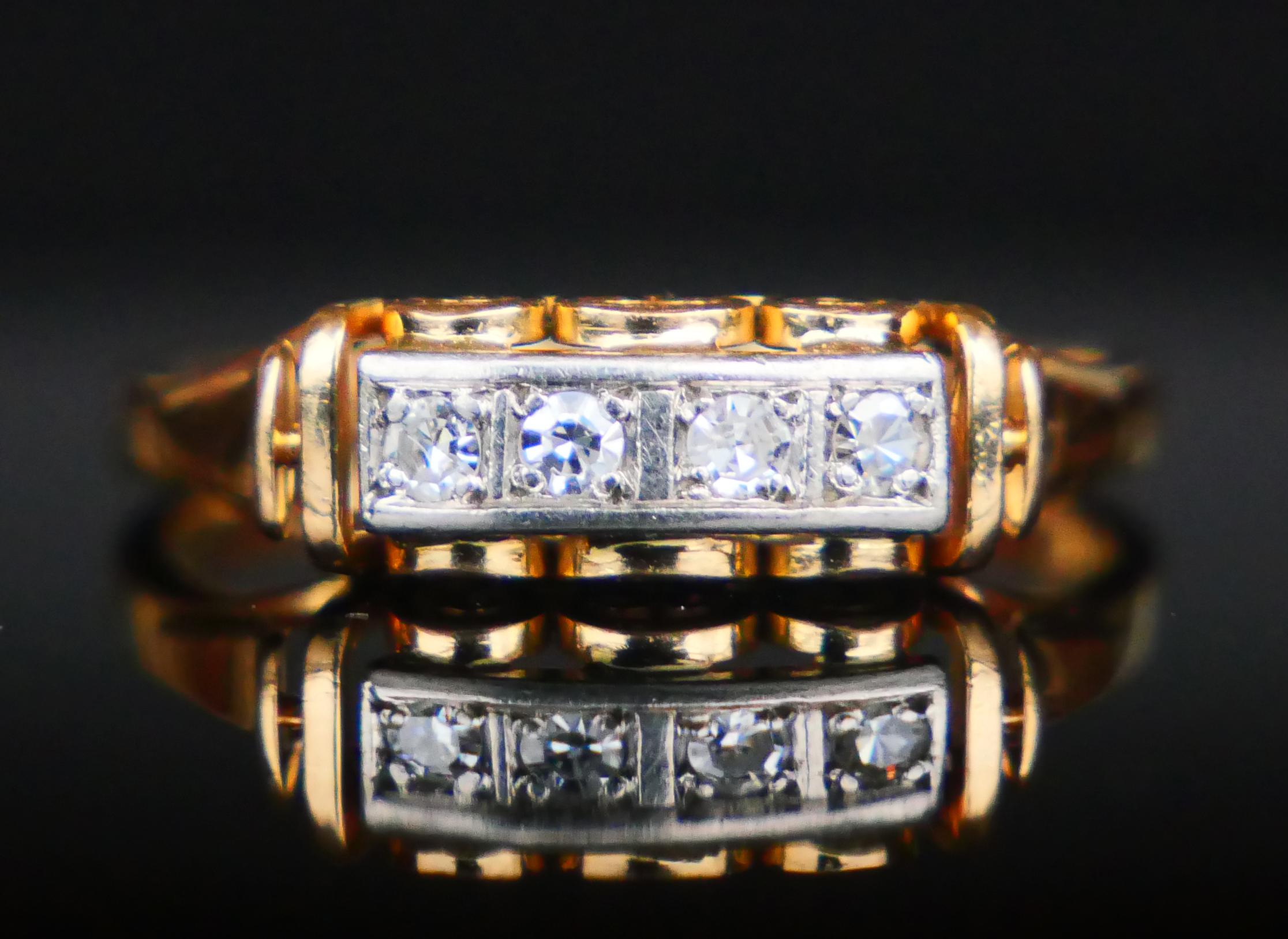 Antique Ring 4 Diamonds solid 18K Gold ØUS8 / 2.9 gr For Sale 5