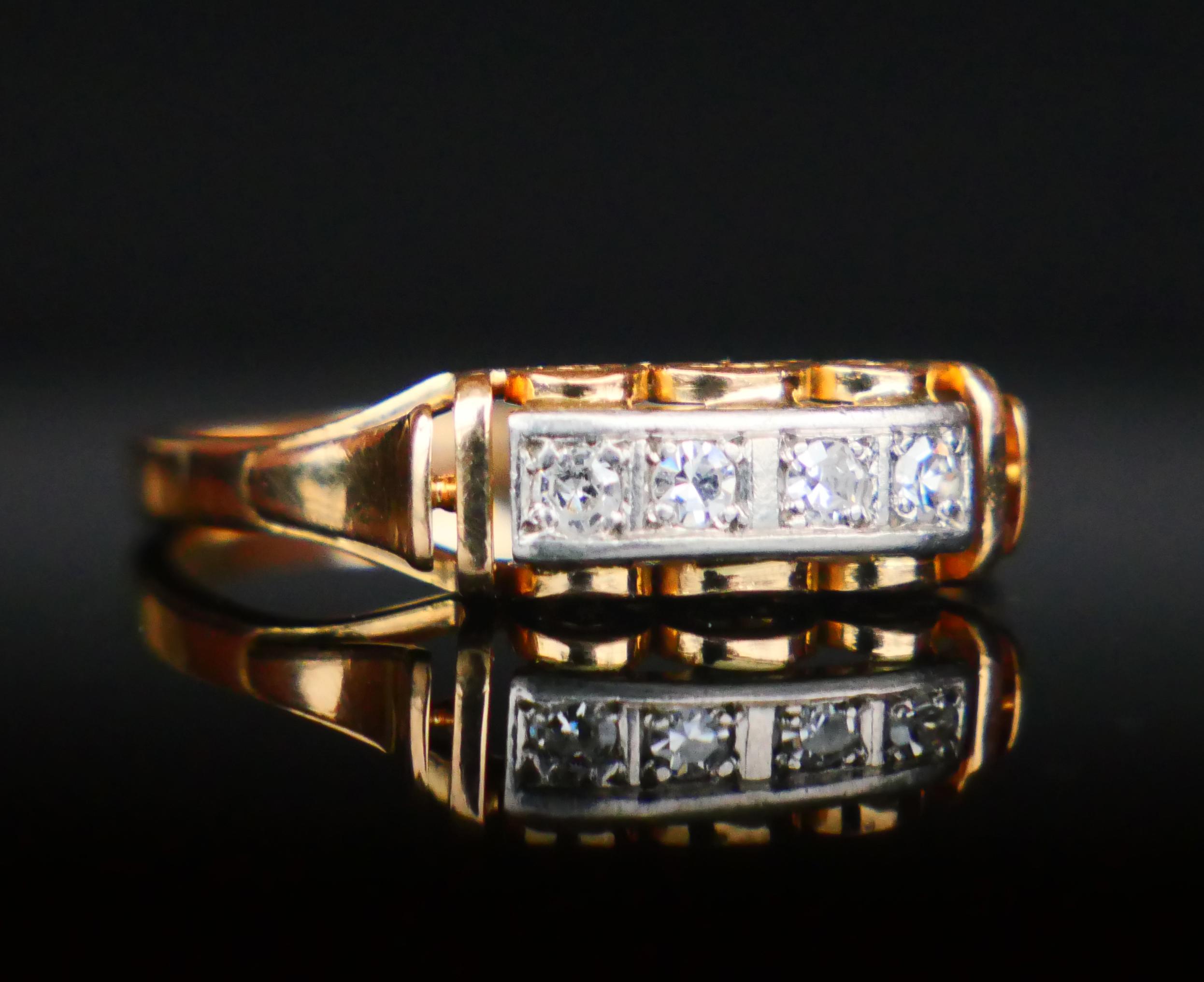 Antique Ring 4 Diamonds solid 18K Gold ØUS8 / 2.9 gr For Sale 6
