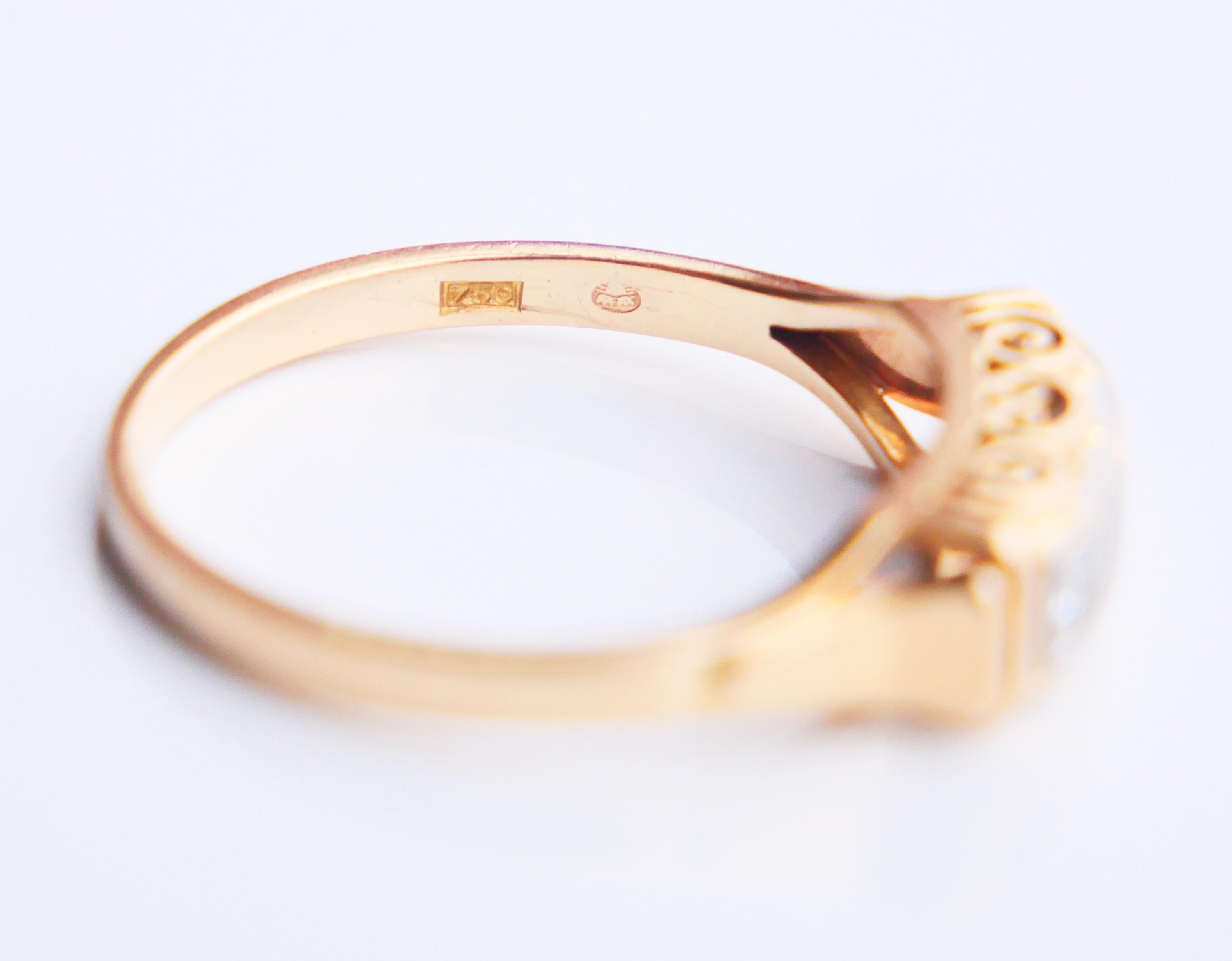 Antique Ring 4 Diamonds solid 18K Gold ØUS8 / 2.9 gr For Sale 10