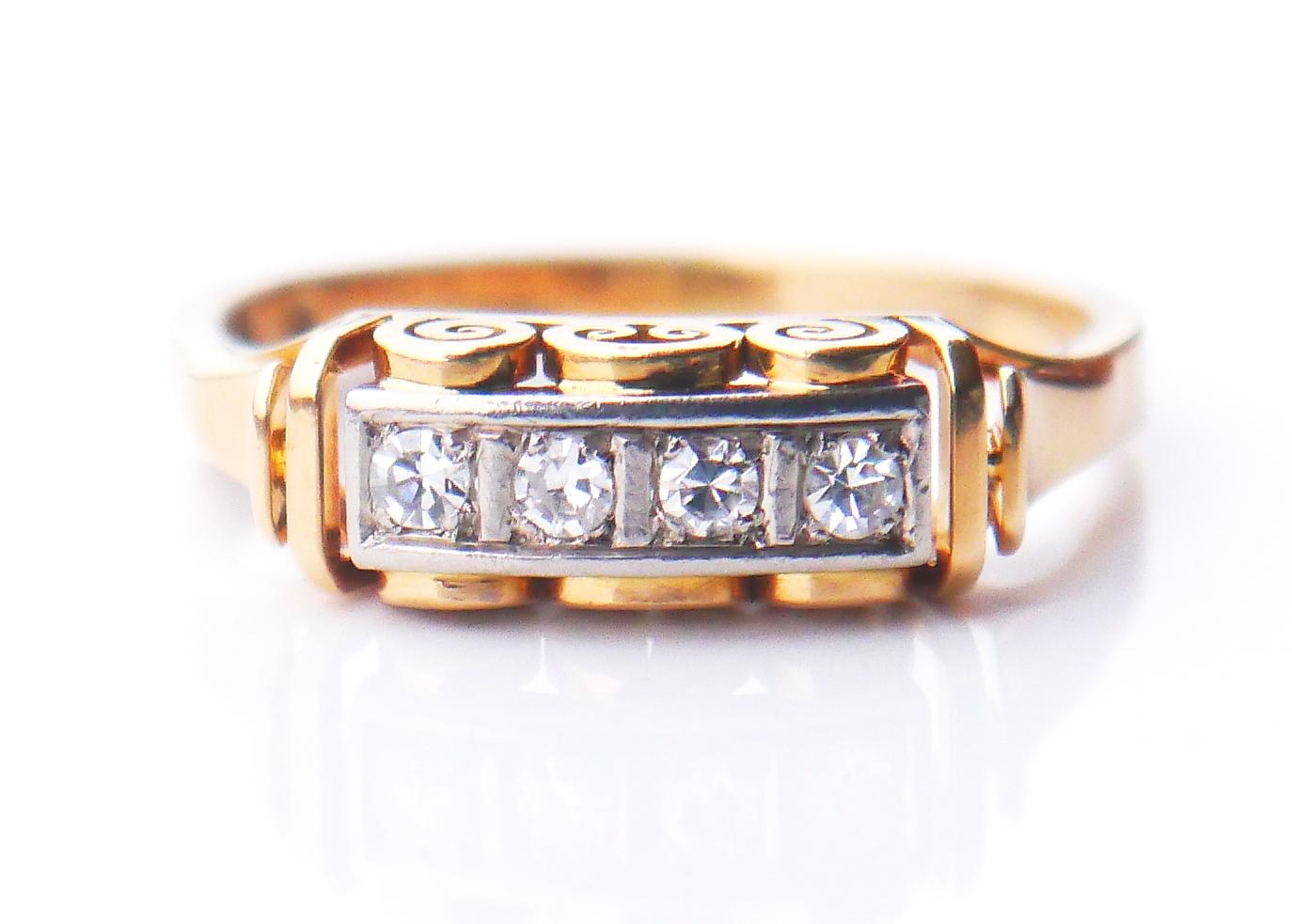 Art Deco Antique Ring 4 Diamonds solid 18K Gold ØUS8 / 2.9 gr For Sale