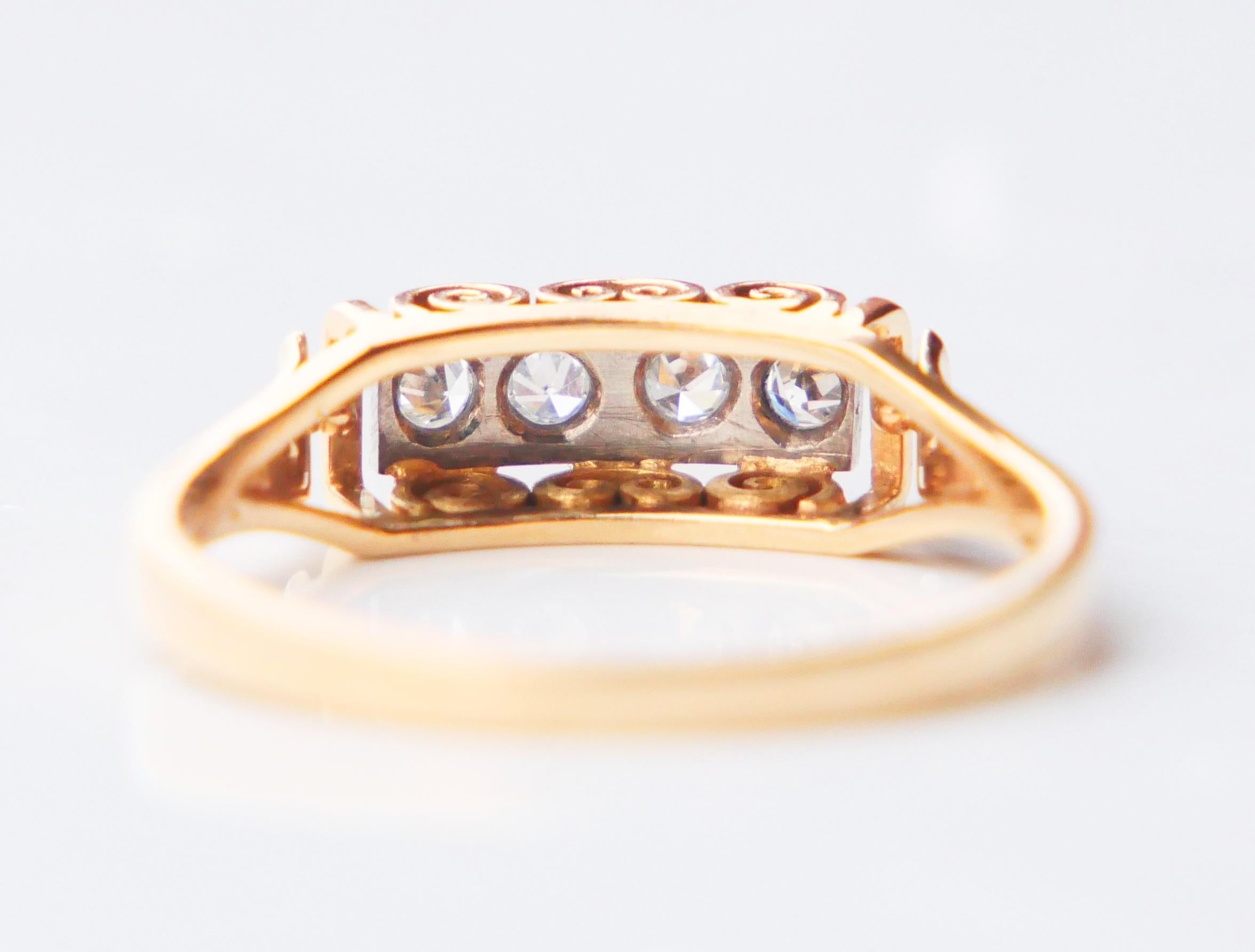Brilliant Cut Antique Ring 4 Diamonds solid 18K Gold ØUS8 / 2.9 gr For Sale