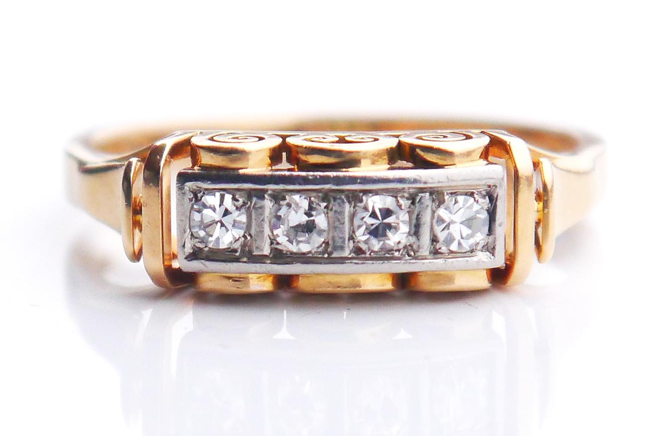 Women's Antique Ring 4 Diamonds solid 18K Gold ØUS8 / 2.9 gr For Sale