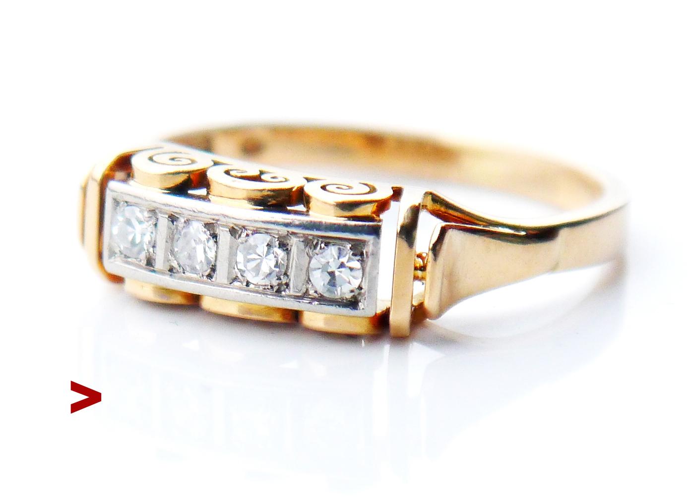 Antique Ring 4 Diamonds solid 18K Gold ØUS8 / 2.9 gr For Sale 1