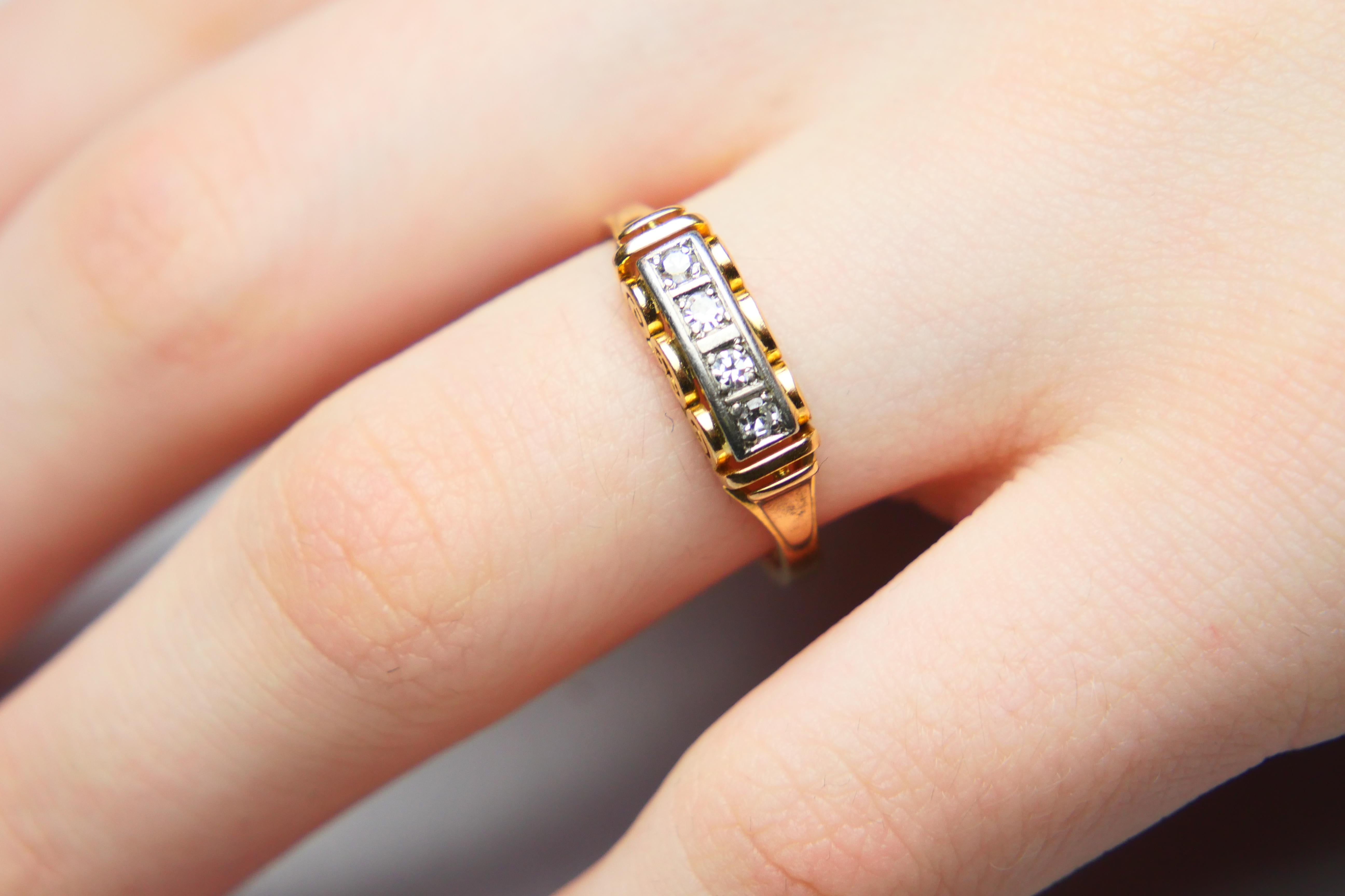 Antique Ring 4 Diamonds solid 18K Gold ØUS8 / 2.9 gr For Sale 2
