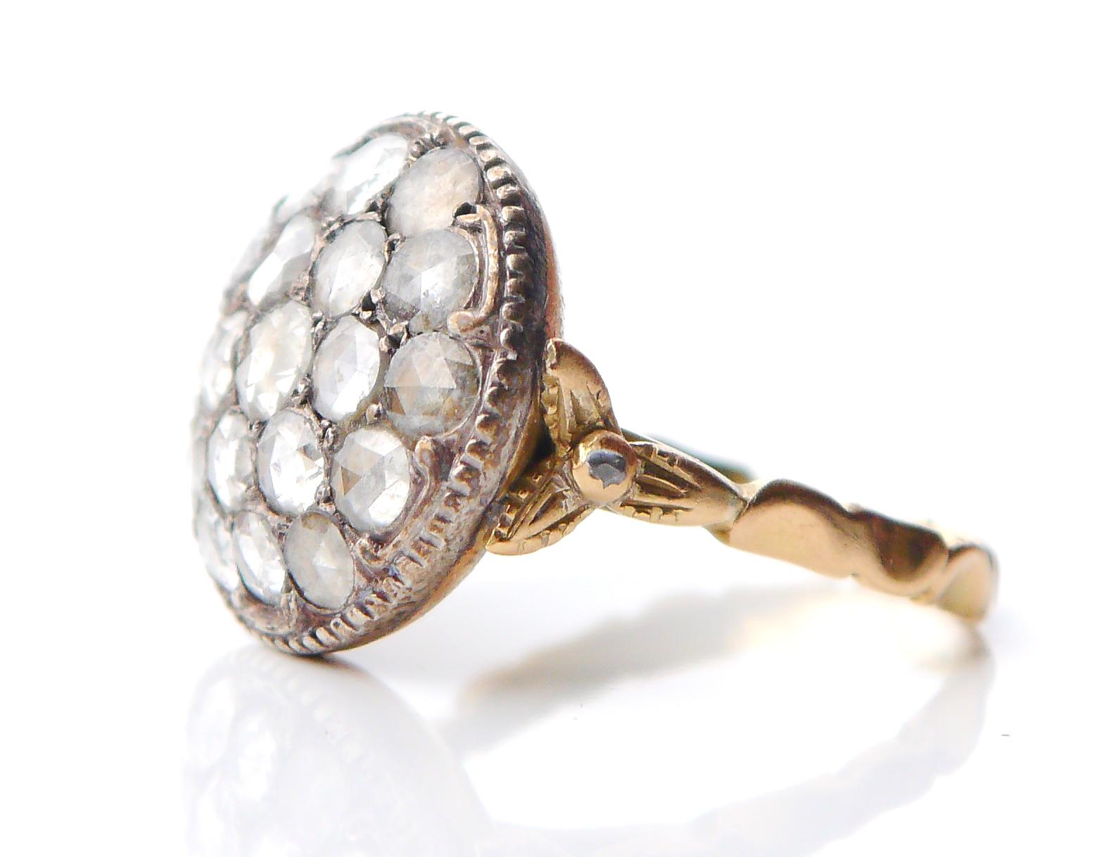 Antique Ring 5ctw Diamonds solid 18K Yellow Gold Silver Ø 8.25 US/8.8gr For Sale 5