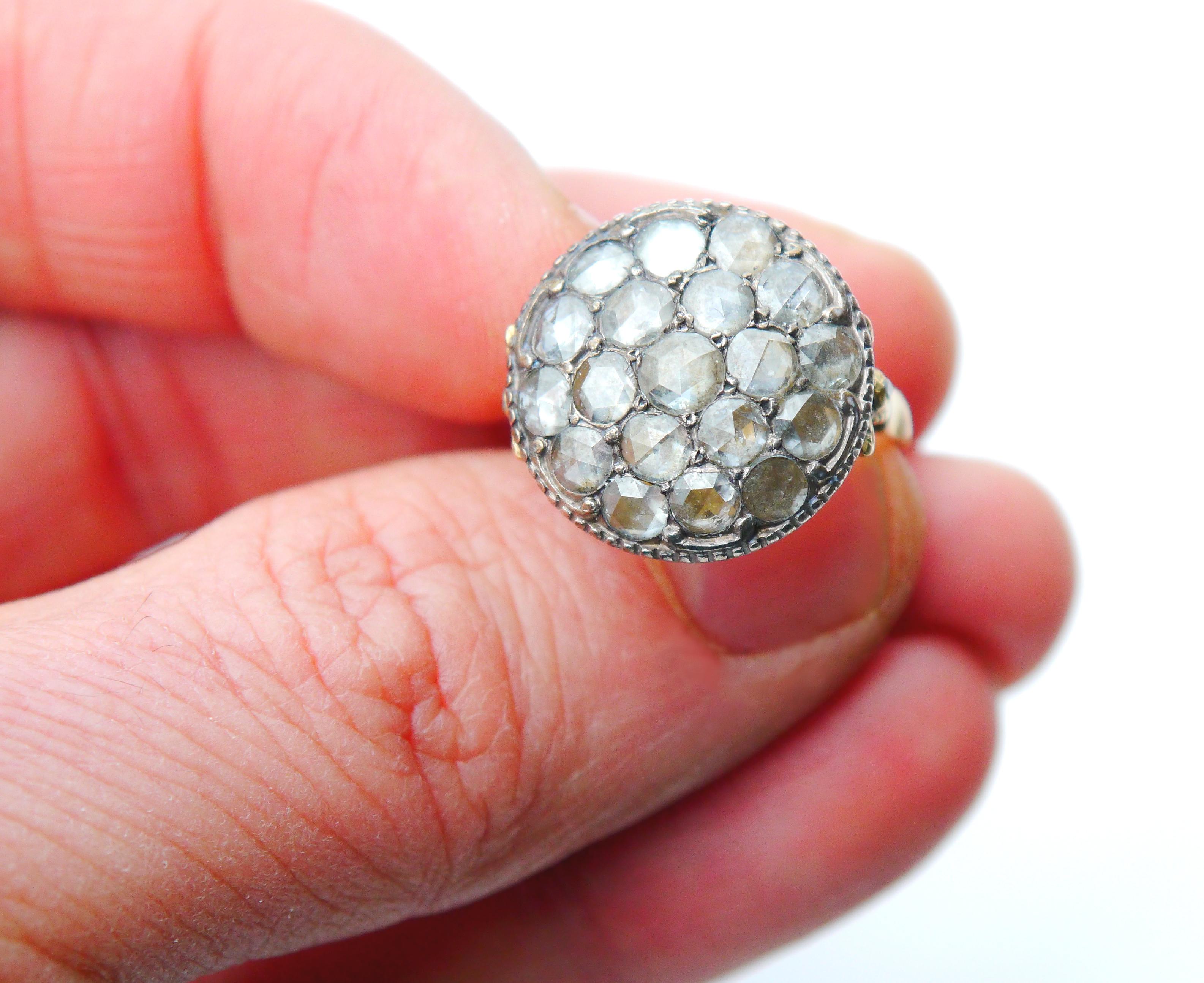 Anello Antico 5ctw Diamanti solidi Oro Giallo 18K Argento Ø 8.25 US/8.8gr in vendita 5
