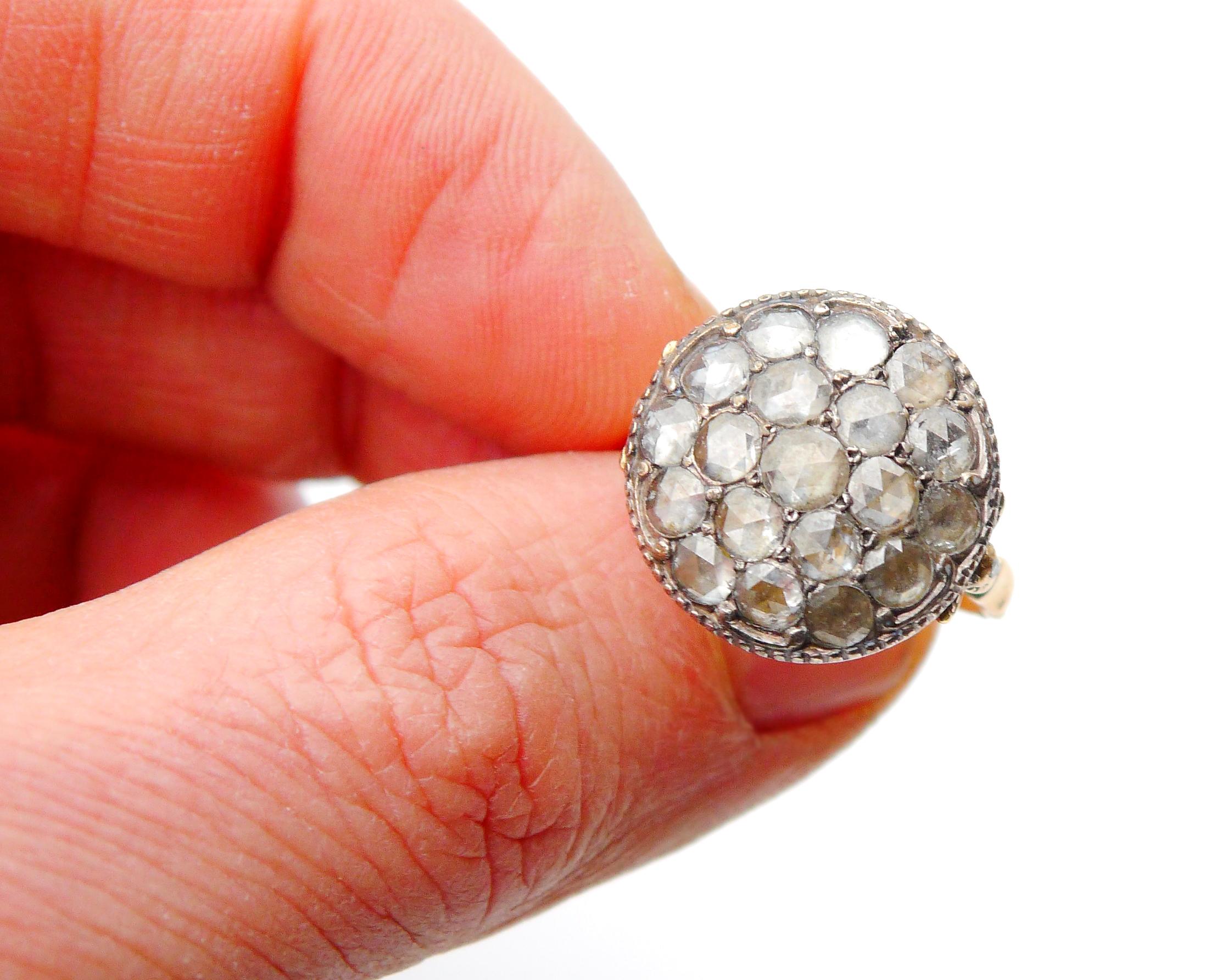 Antique Ring 5ctw Diamonds solid 18K Yellow Gold Silver Ø 8.25 US/8.8gr For Sale 7