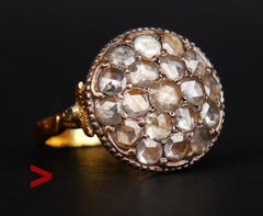 Antiker Ring 5ctw Diamanten massiv 18K Gelbgold Silber Ø 8.25 US/8.8gr