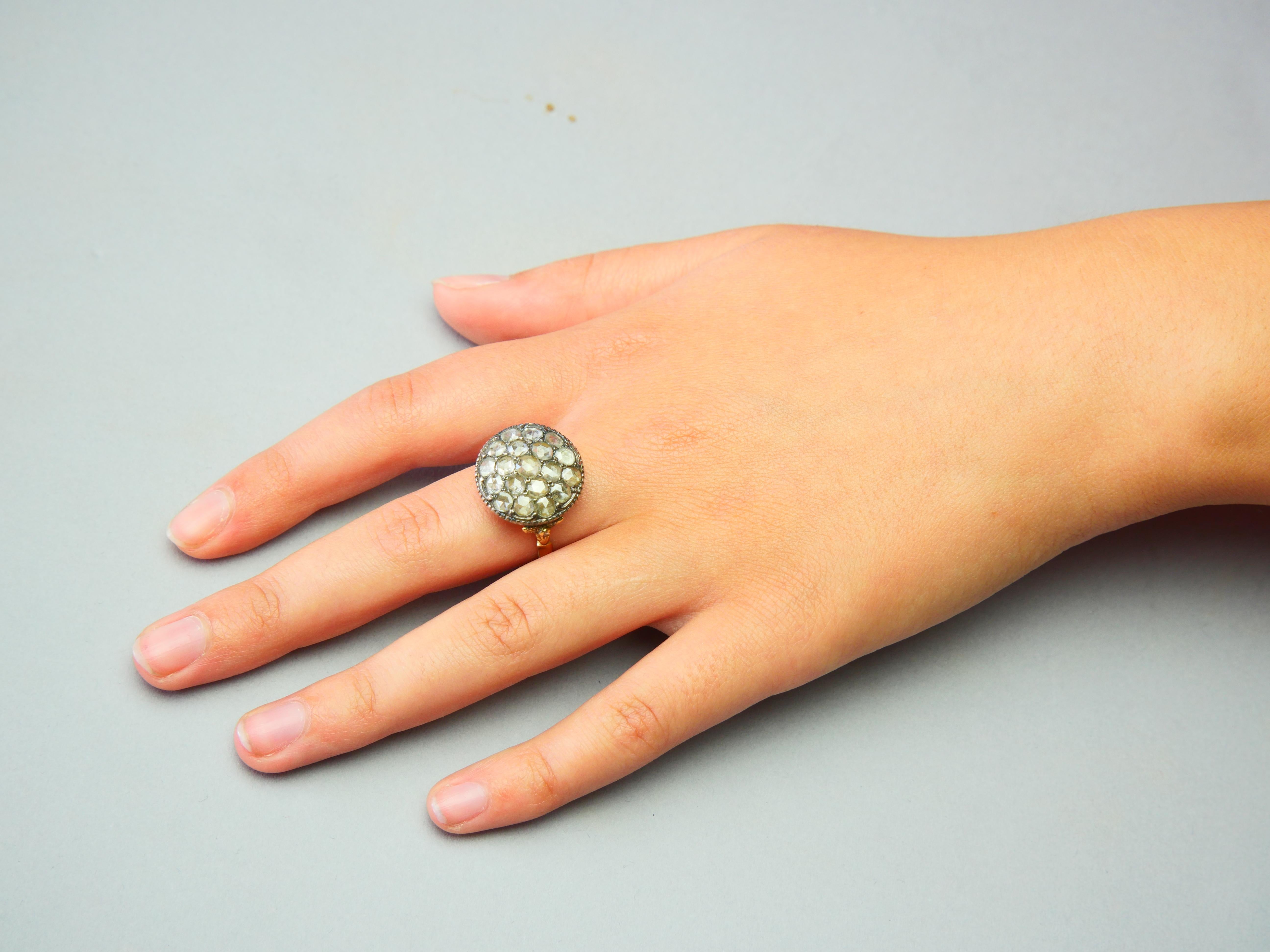 Donna Anello Antico 5ctw Diamanti solidi Oro Giallo 18K Argento Ø 8.25 US/8.8gr in vendita